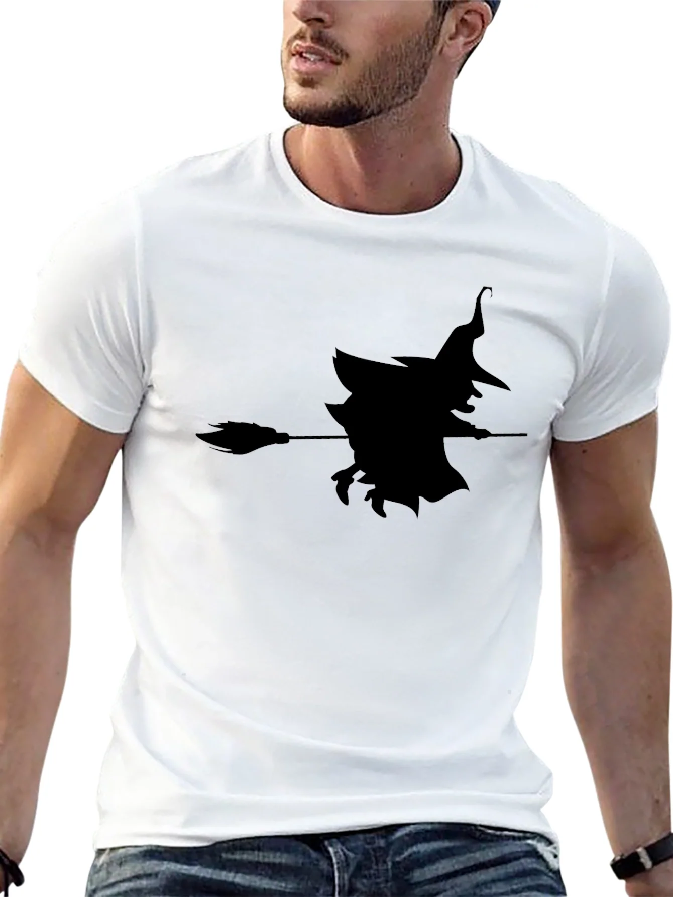 Camiseta Negra con Silueta de Bruja Halloween