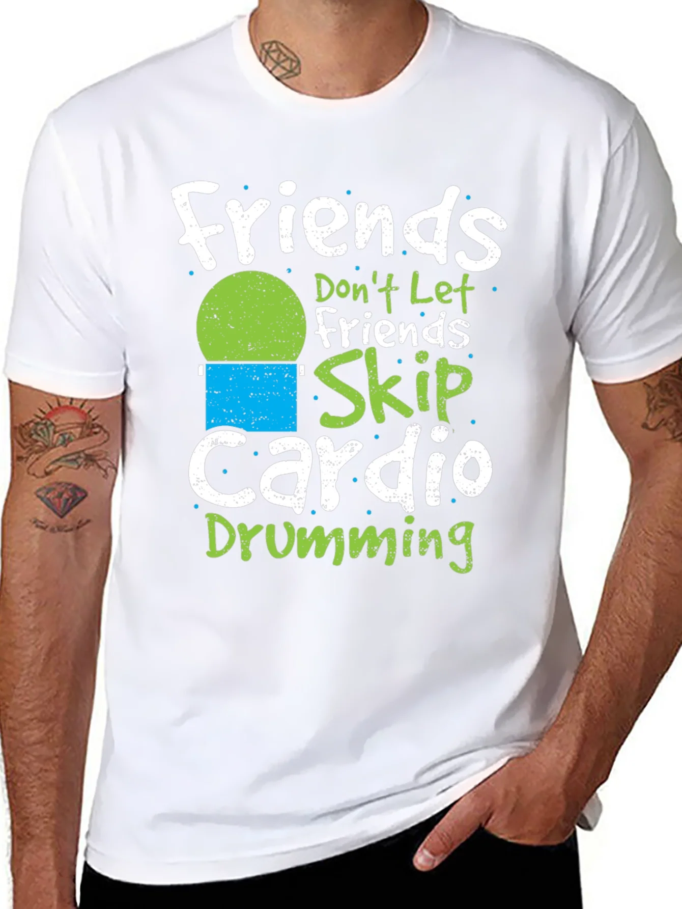 Camiseta Negra: Friends Dont Let Friends Skip Cardio Drumming