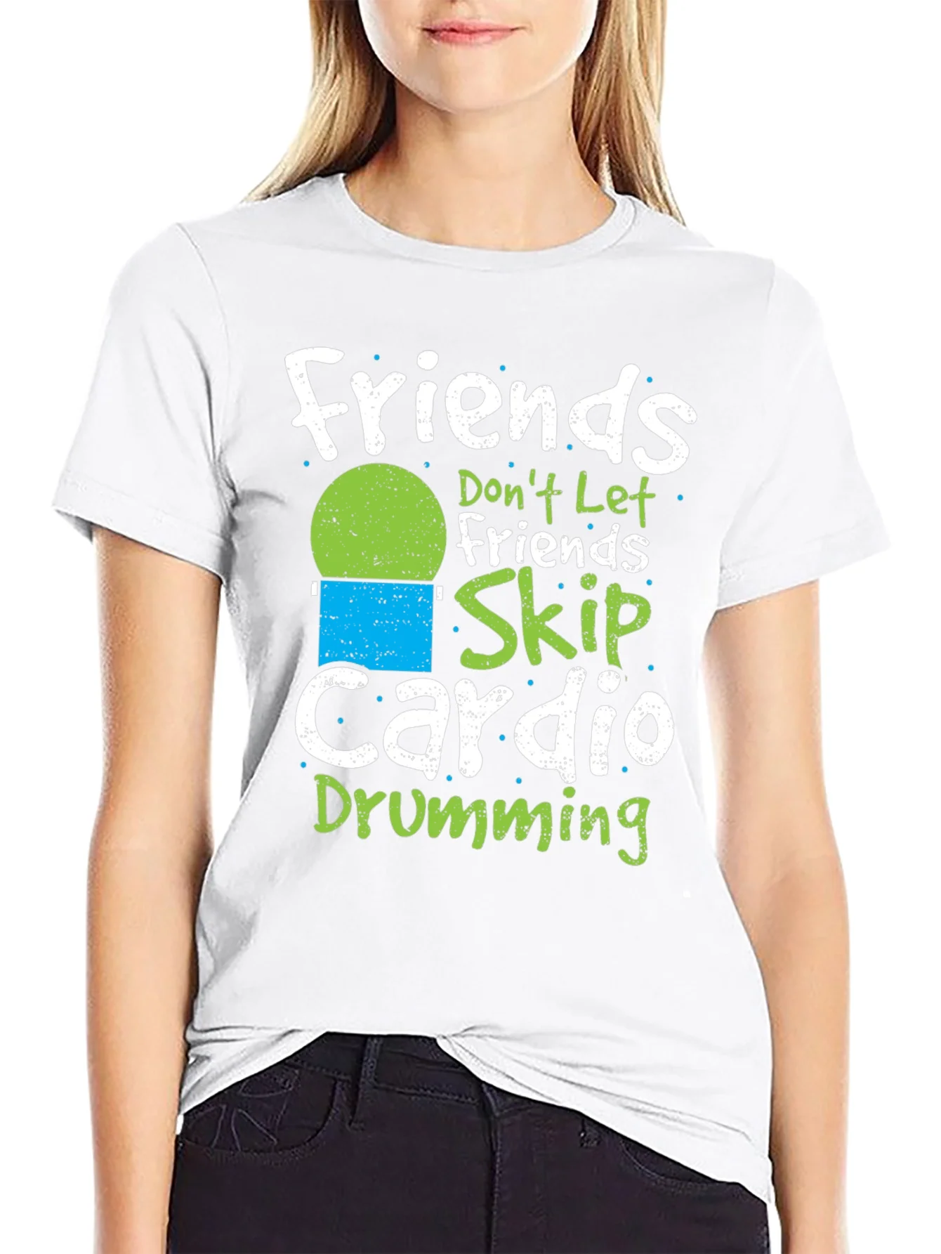 Camiseta Negra: Friends Dont Let Friends Skip Cardio Drumming