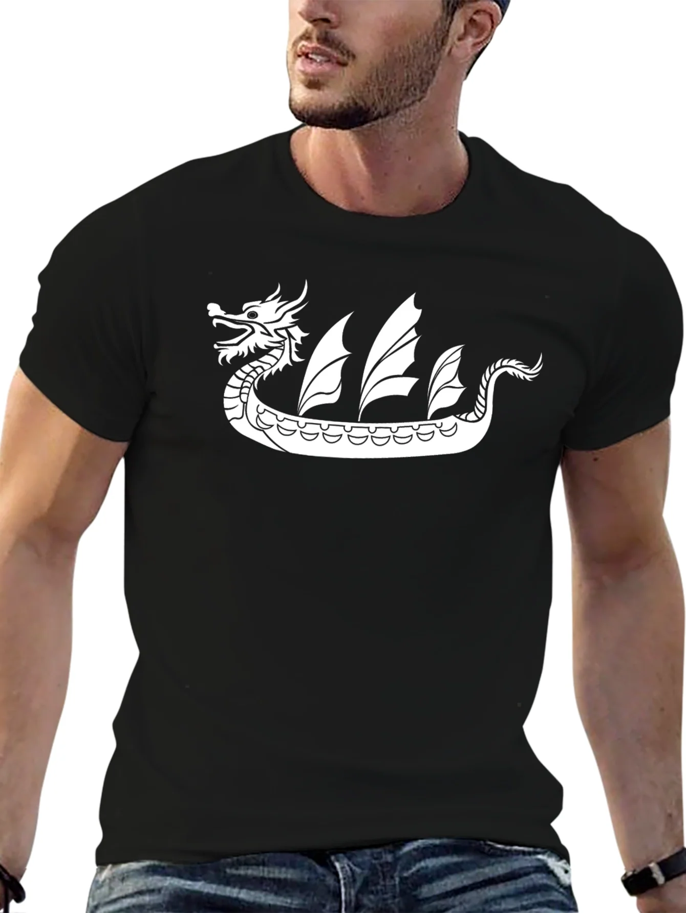 Rebbecca Dragon Boat Graphic Tee - Black Cotton
