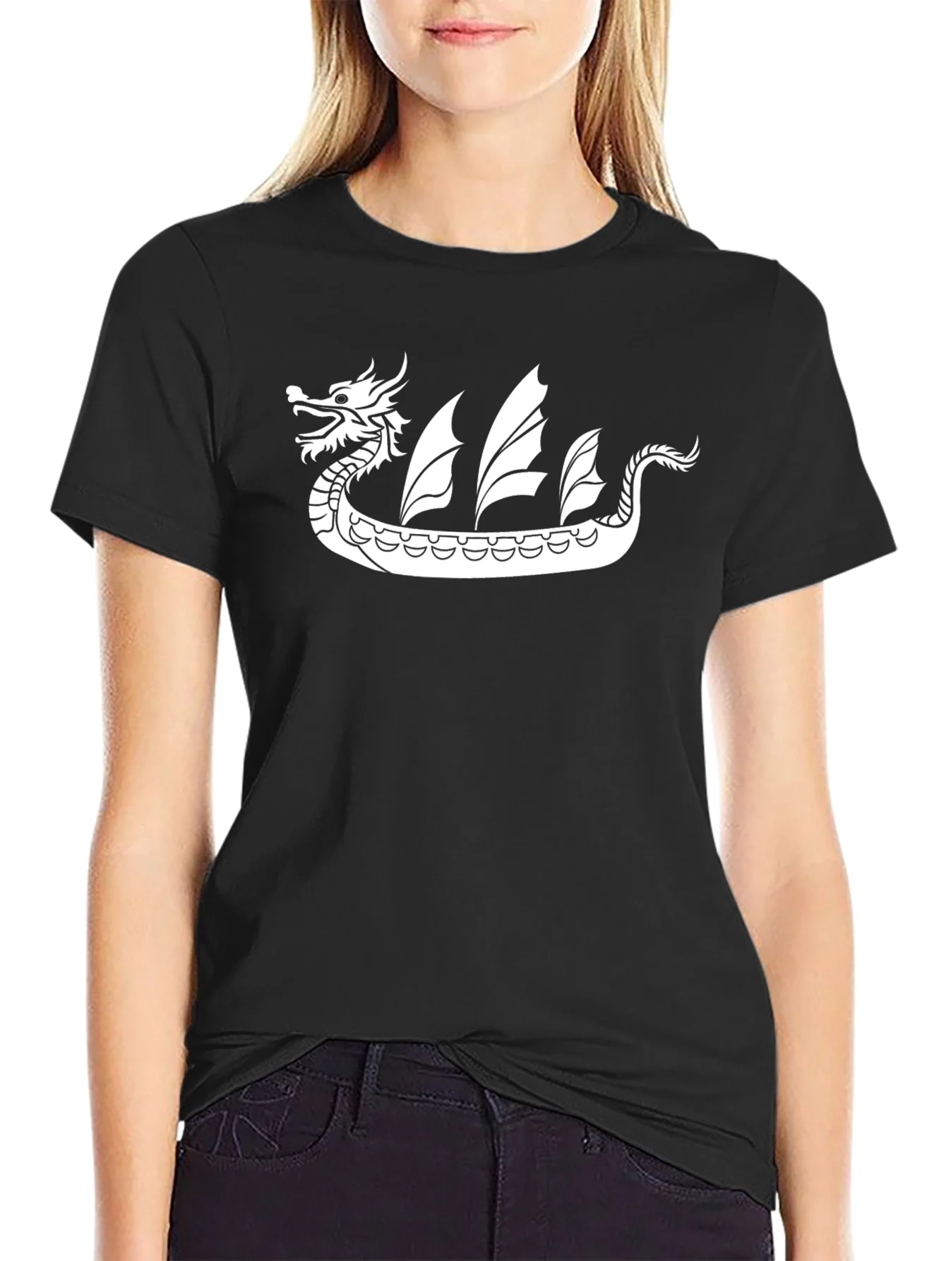 Rebbecca Dragon Boat Graphic Tee - Black Cotton