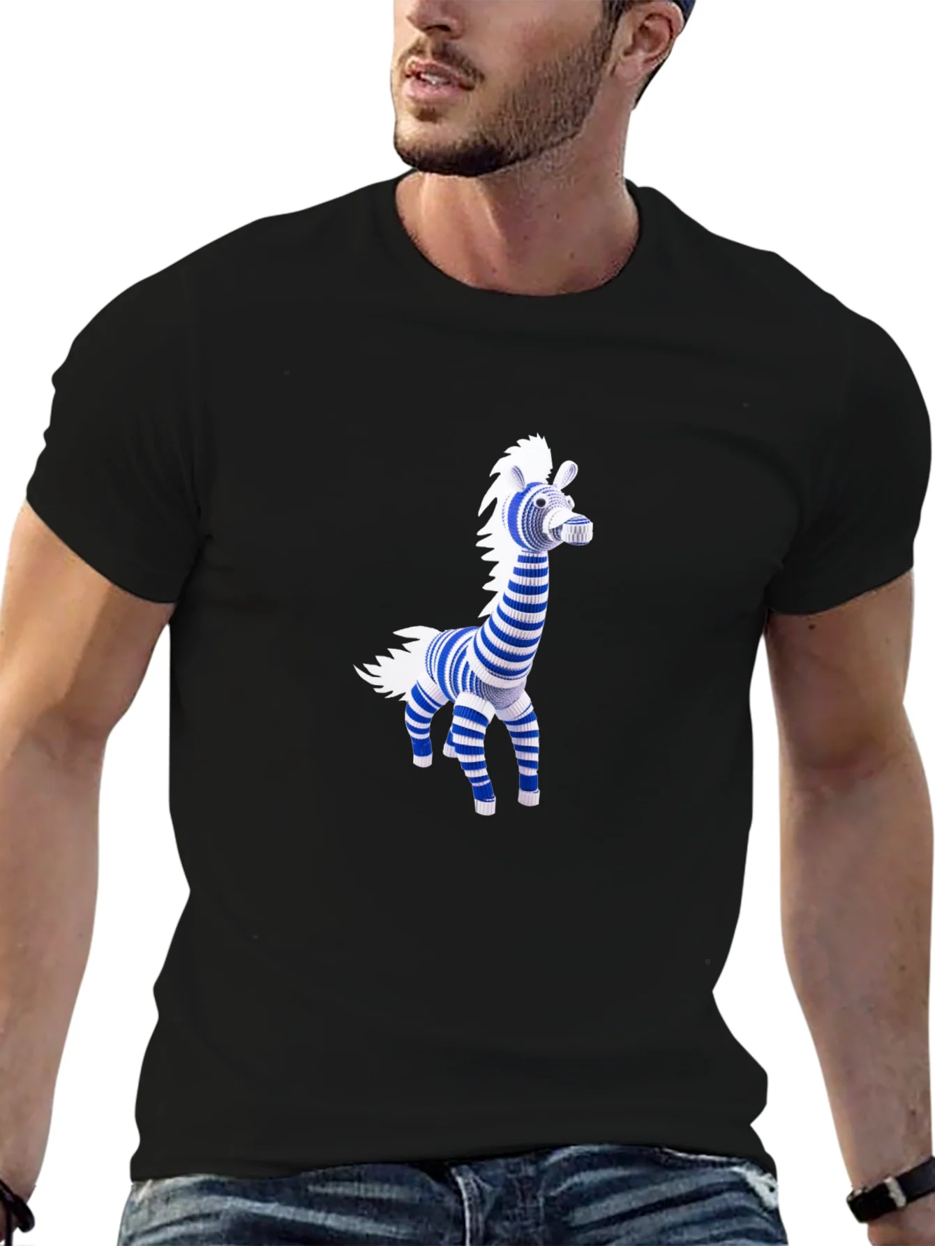 Camiseta Negra con Dise?o de Cebra Rayada