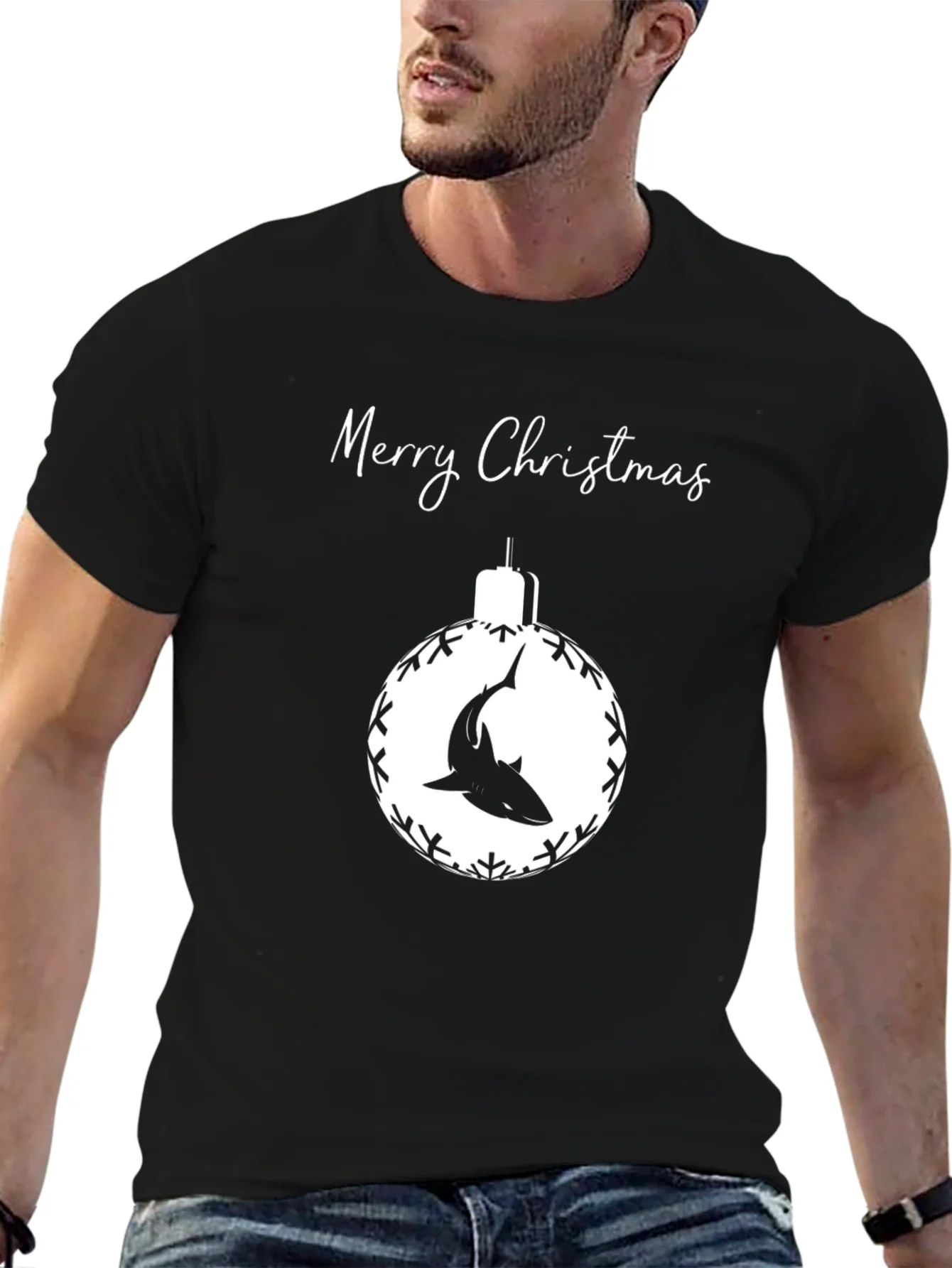 Camiseta Negra Navide?a con Tibur¨®n