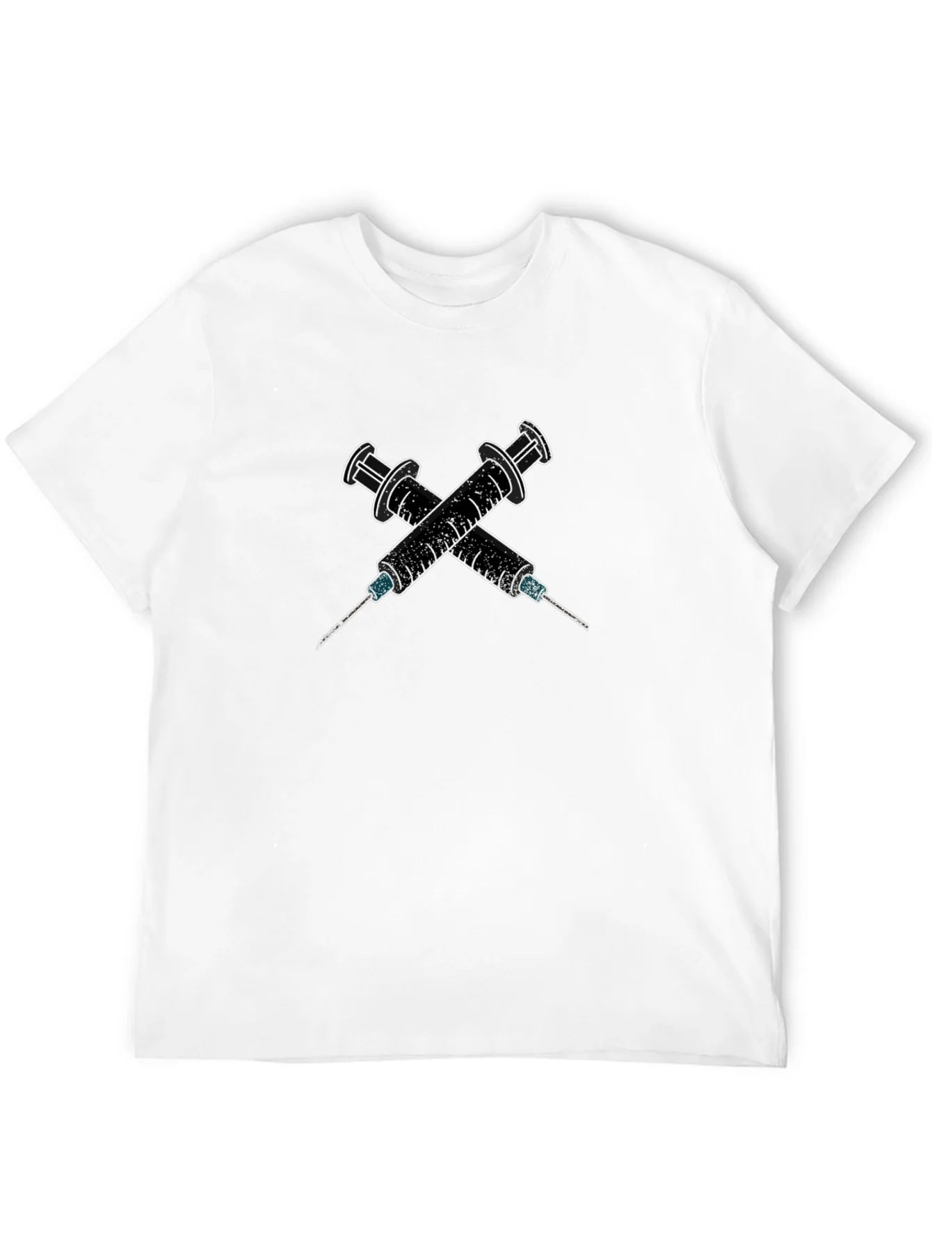 Camiseta Negra con Dise?o de Jeringas Cruzadas