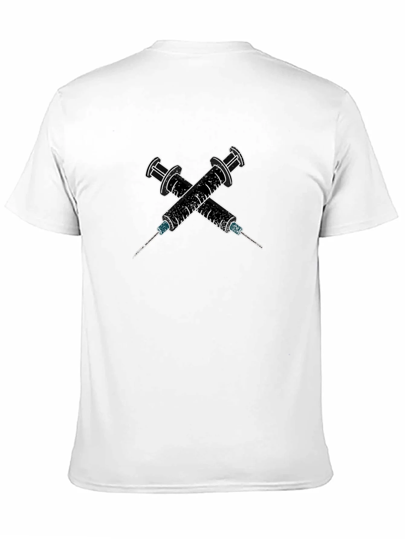 Camiseta Negra con Dise?o de Jeringas Cruzadas