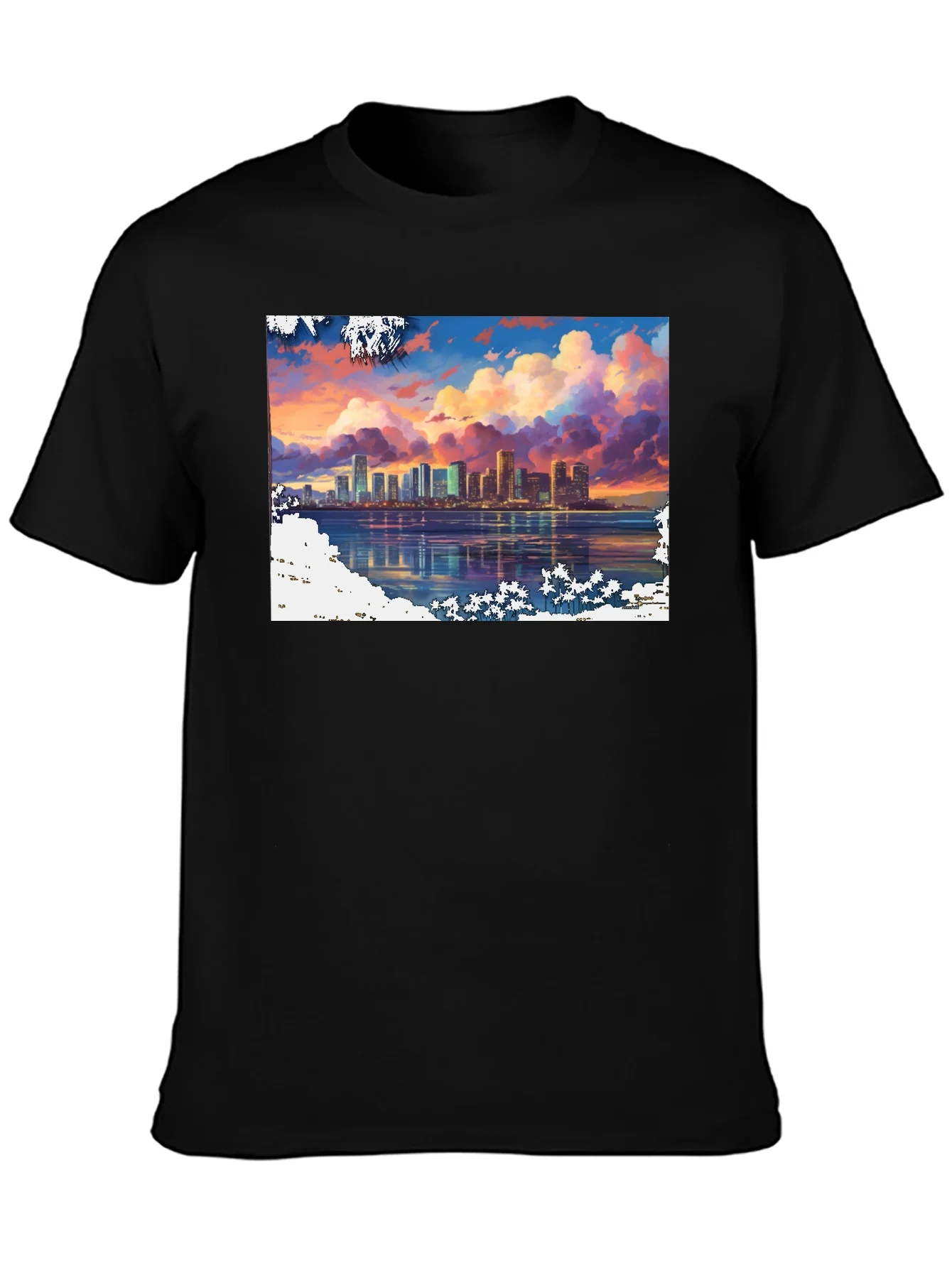 Rebbecca Cityscape Sunset Graphic Tee - Stylish Black T-Shirt