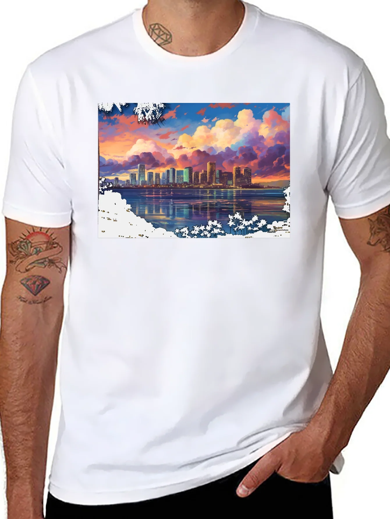 Rebbecca Cityscape Sunset Graphic Tee - Stylish Black T-Shirt