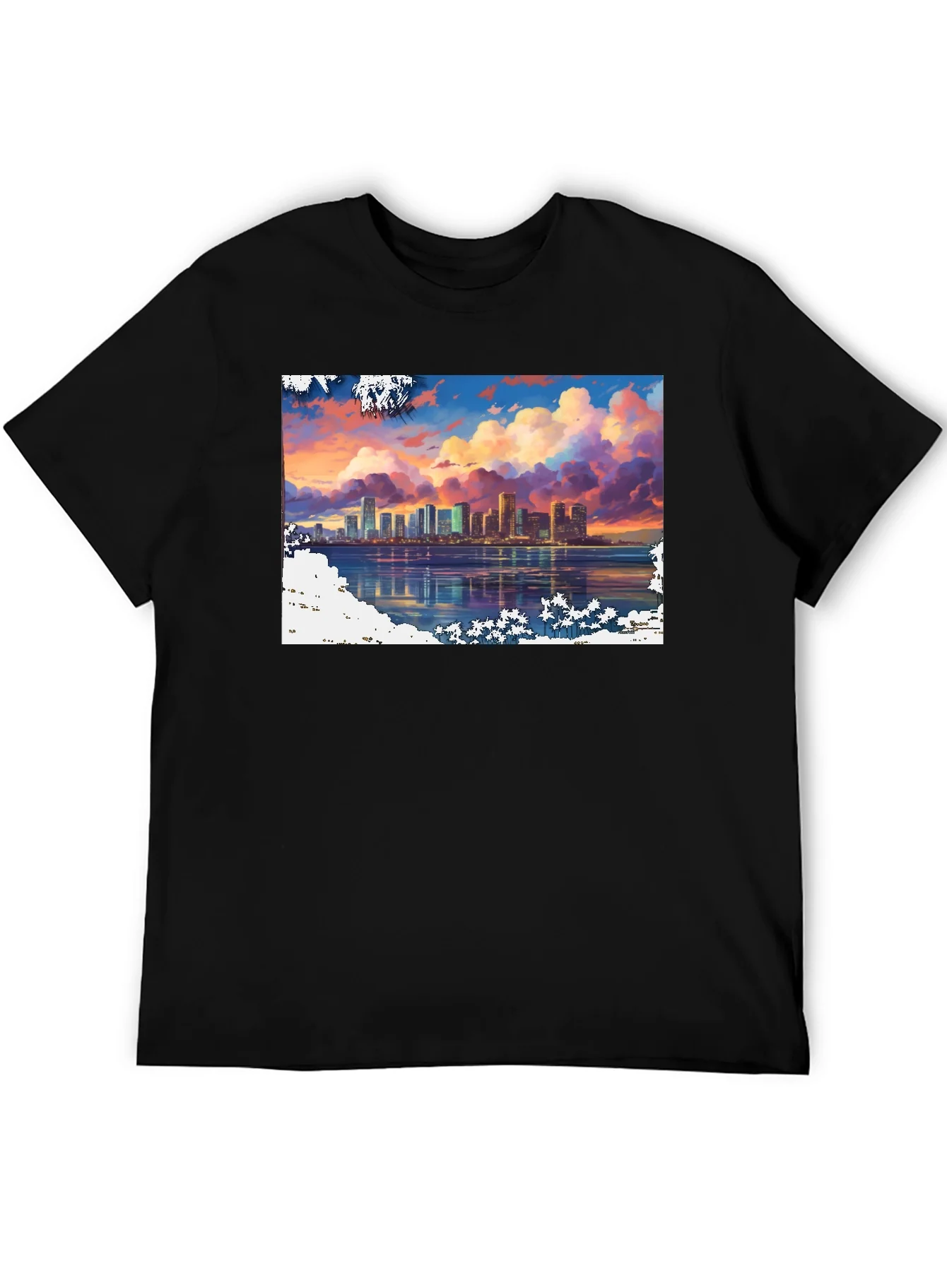 Rebbecca Cityscape Sunset Graphic Tee - Stylish Black T-Shirt