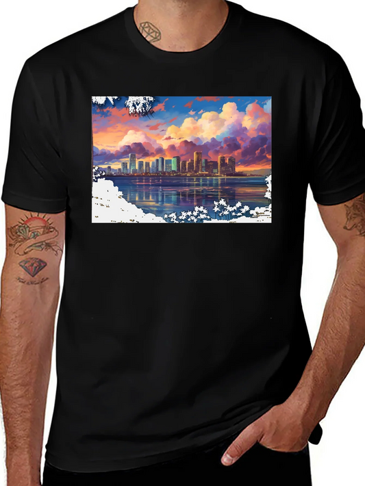 Rebbecca Cityscape Sunset Graphic Tee - Stylish Black T-Shirt