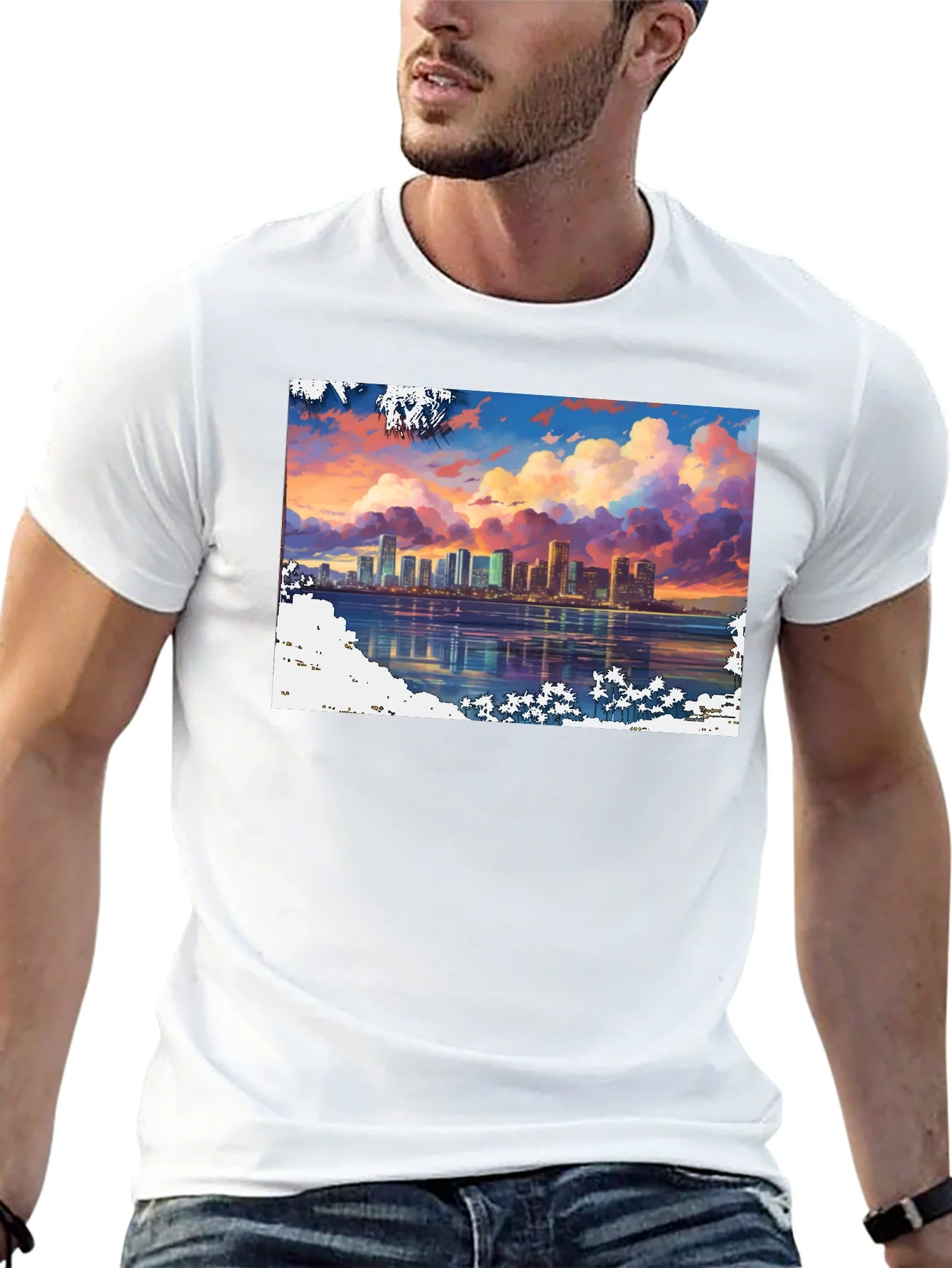 Rebbecca Cityscape Sunset Graphic Tee - Stylish Black T-Shirt