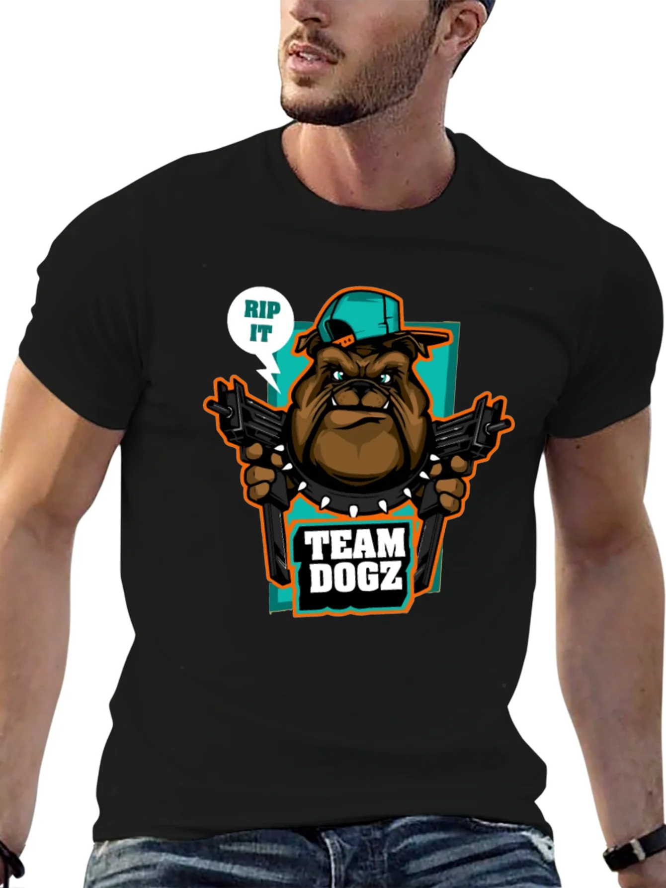 Camiseta Team Dogz RIP IT Negra con Estampado Bulldog