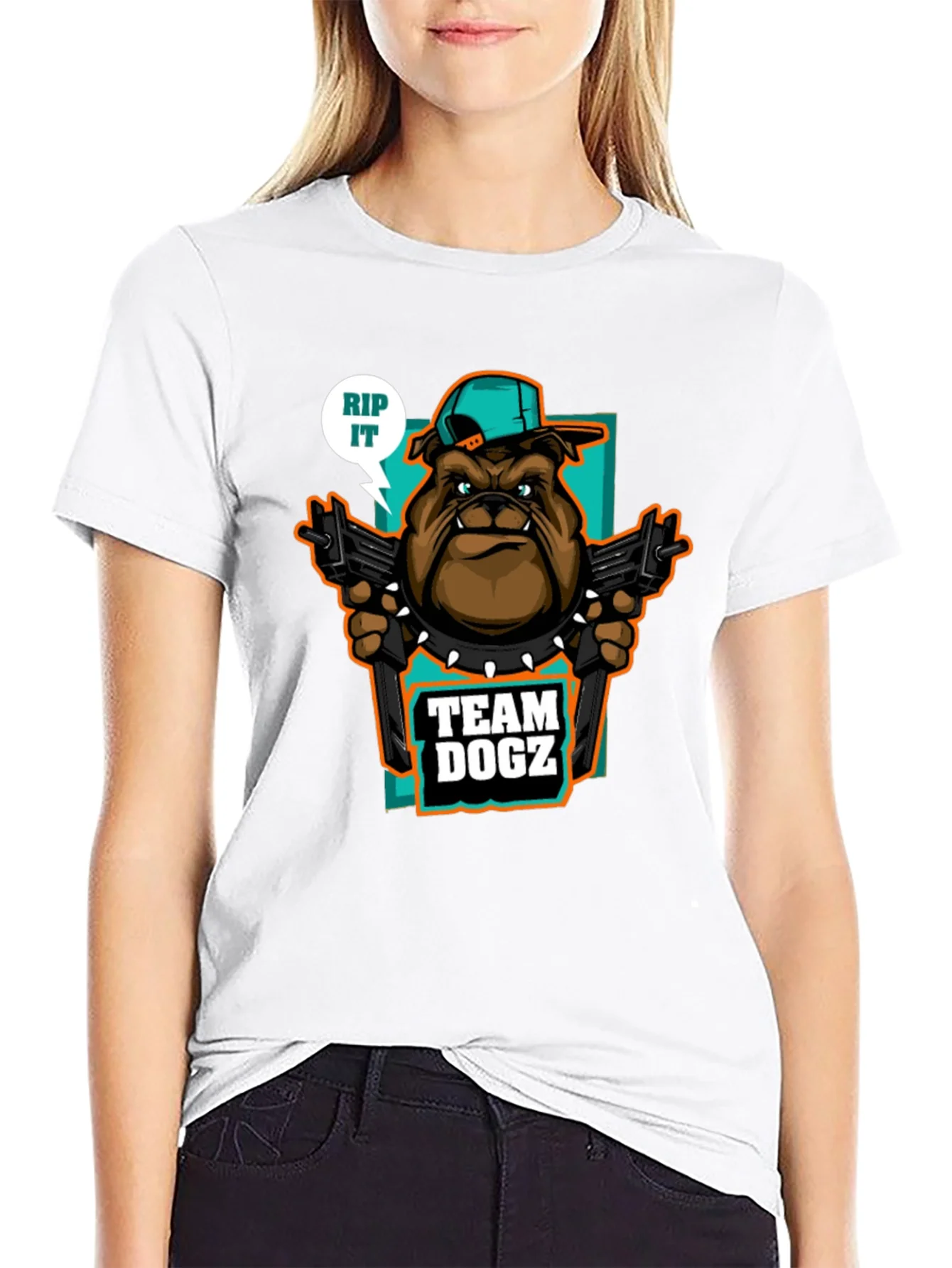 Camiseta Team Dogz RIP IT Negra con Estampado Bulldog