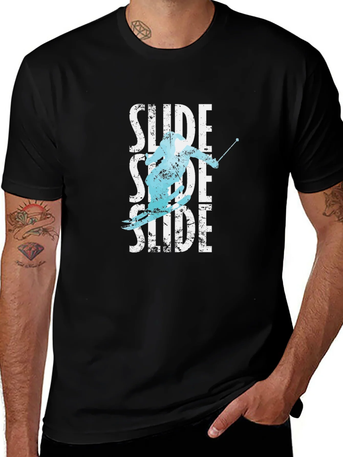 Camiseta Negra Esqu¨ª Slide Hombre Dise?o Original