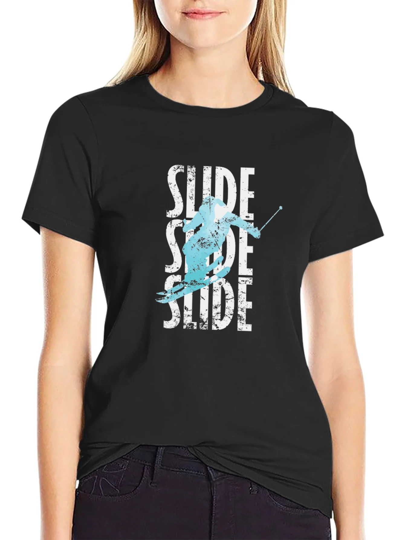 Camiseta Negra Esqu¨ª Slide Hombre Dise?o Original