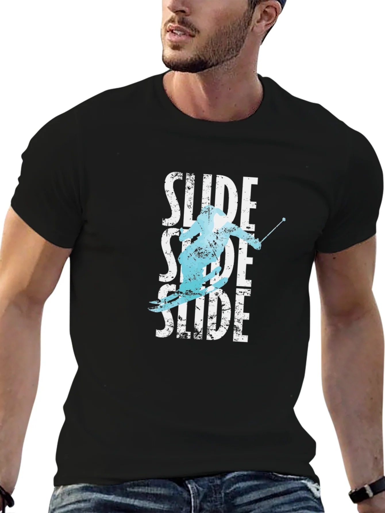 Camiseta Negra Esqu¨ª Slide Hombre Dise?o Original