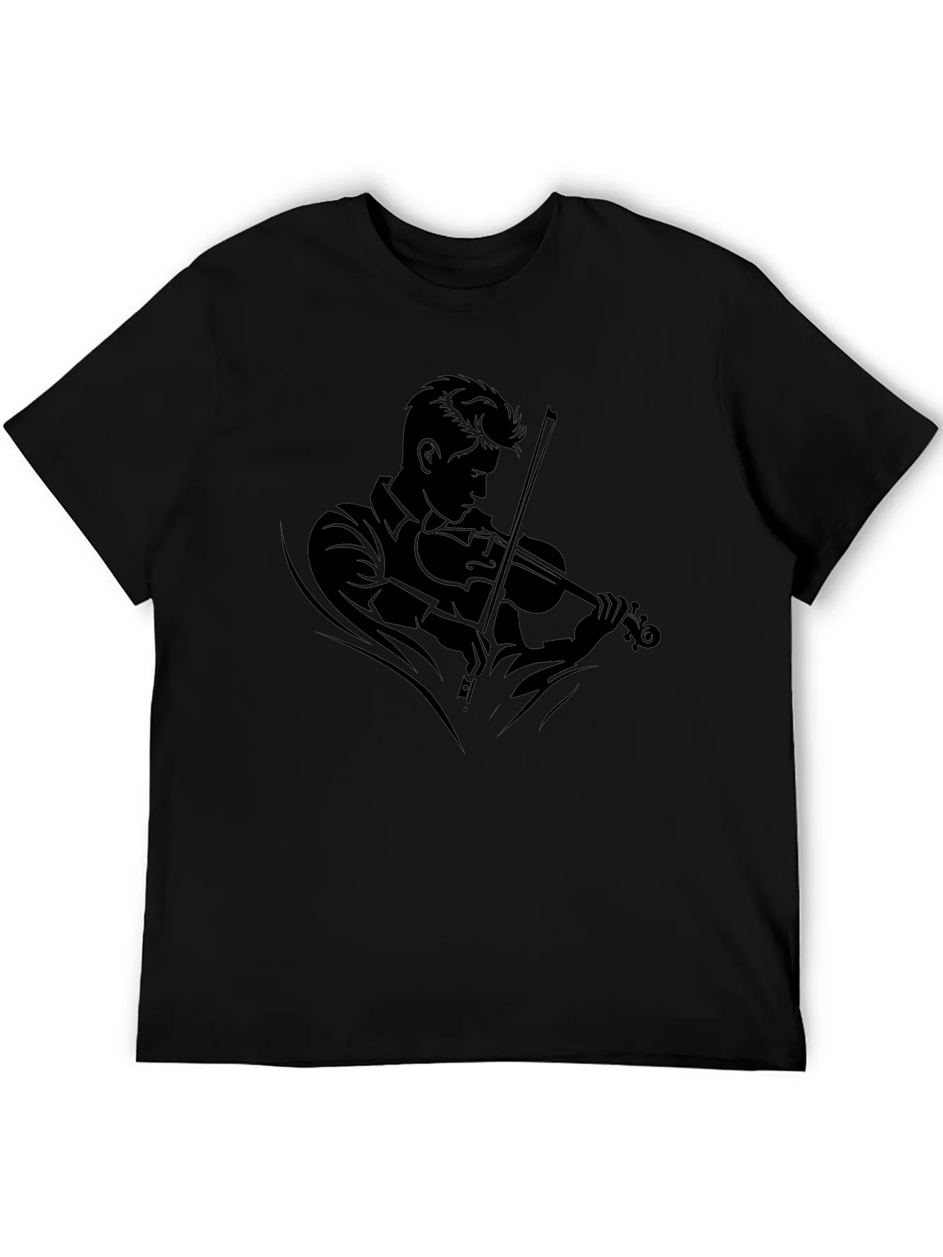 Camiseta Negra con Dise?o de M¨²sico Violinista