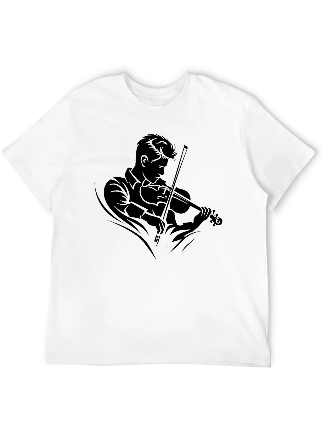 Camiseta Negra con Dise?o de M¨²sico Violinista