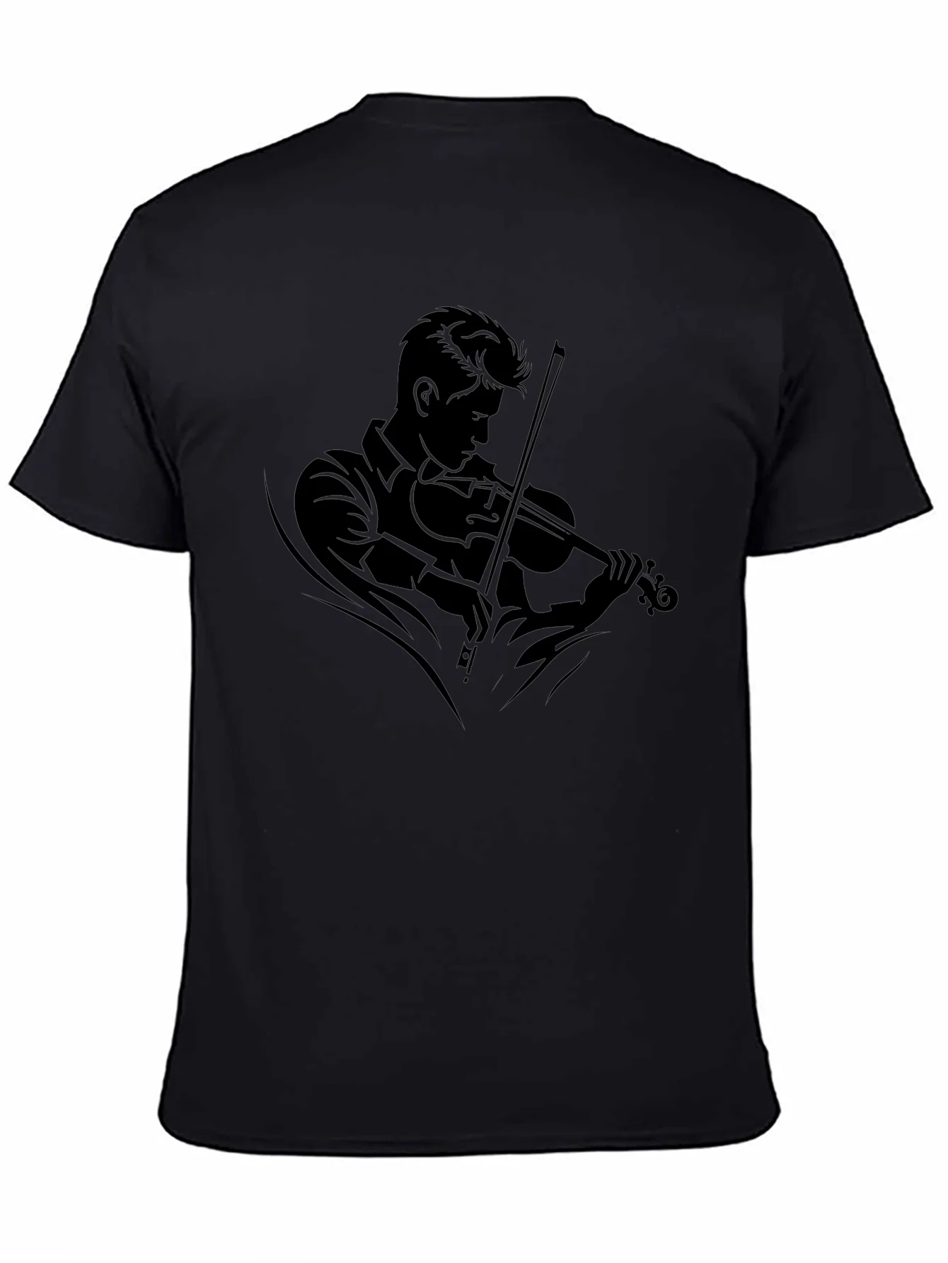 Camiseta Negra con Dise?o de M¨²sico Violinista