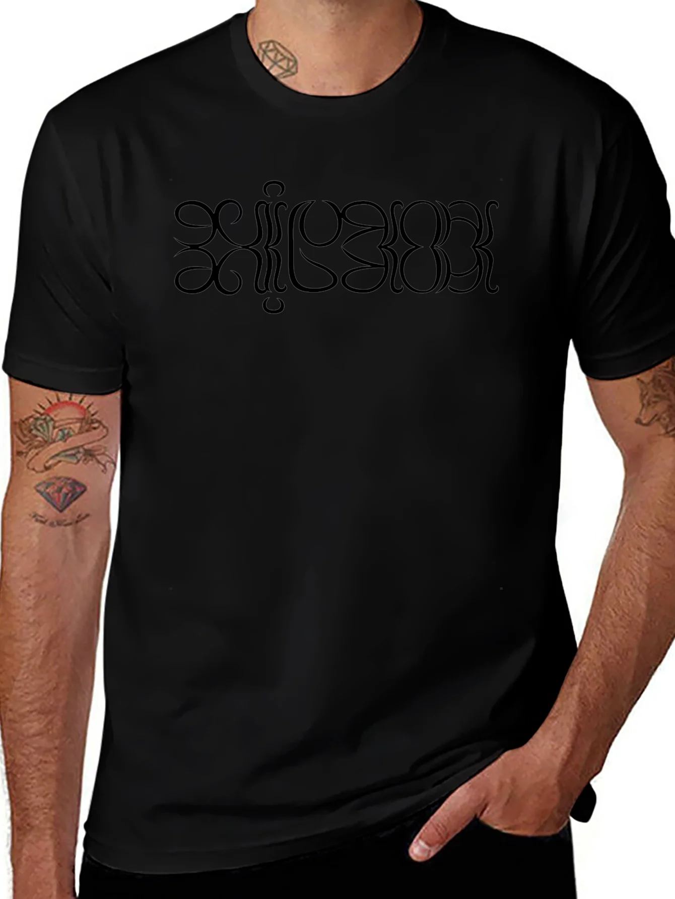 Rebbecca Mens Black Graphic Tee - Mystical Text Print