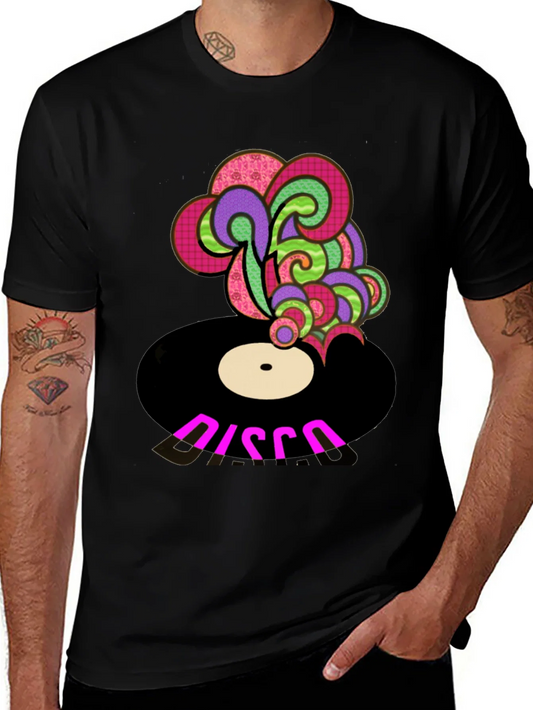 Rebbecca Retro Disco Record Graphic Tee - Black Cotton Blend