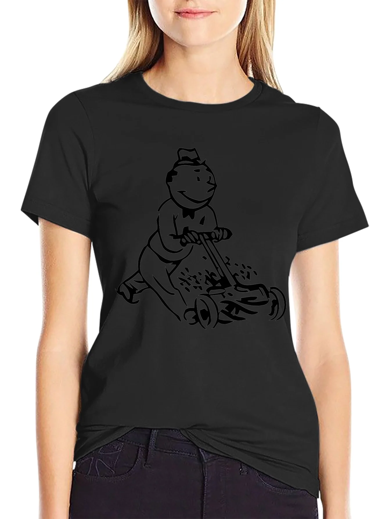 Rebbecca Monopoly Man Mowing T-Shirt - Black Graphic Tee