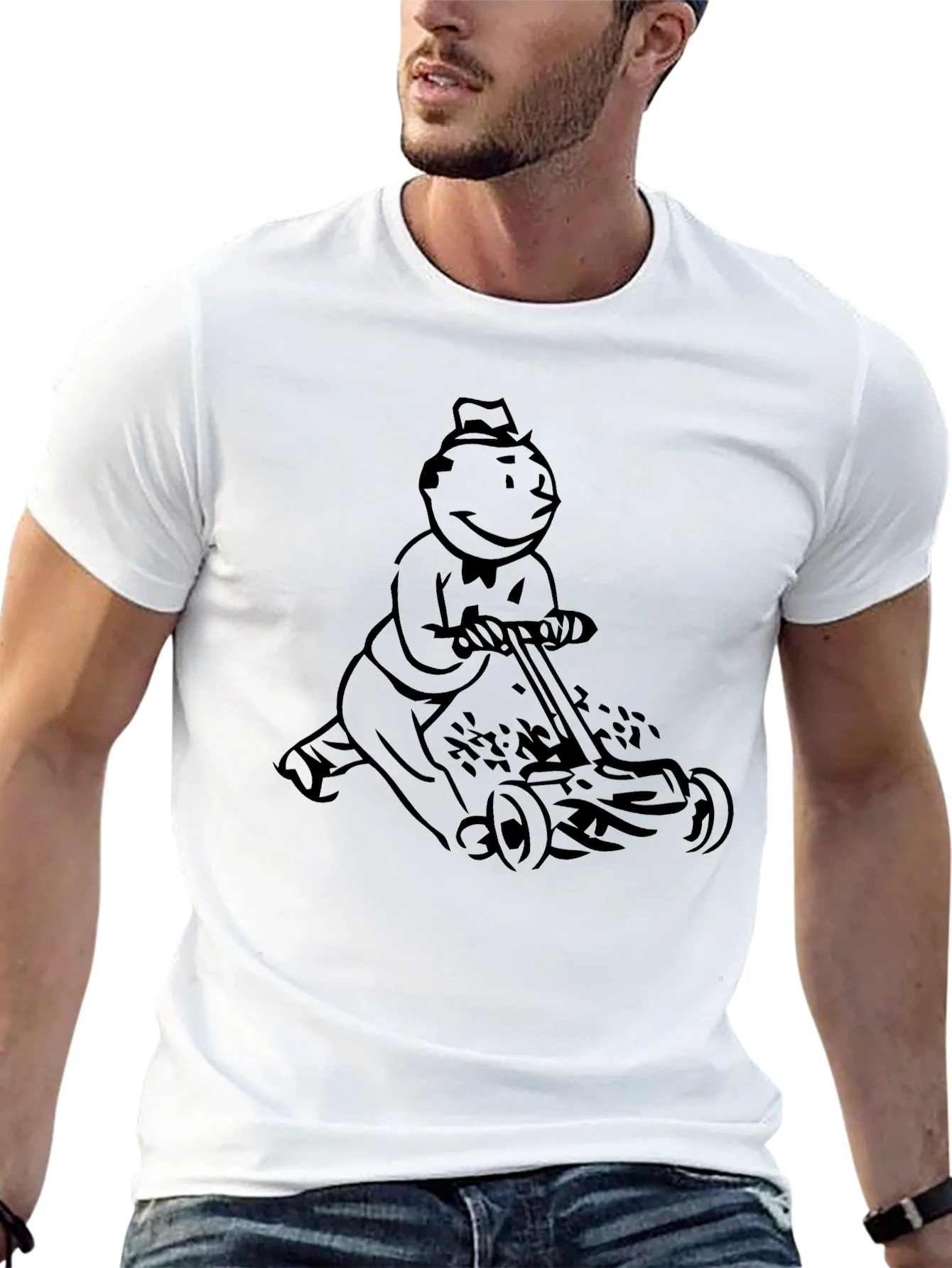 Rebbecca Monopoly Man Mowing T-Shirt - Black Graphic Tee