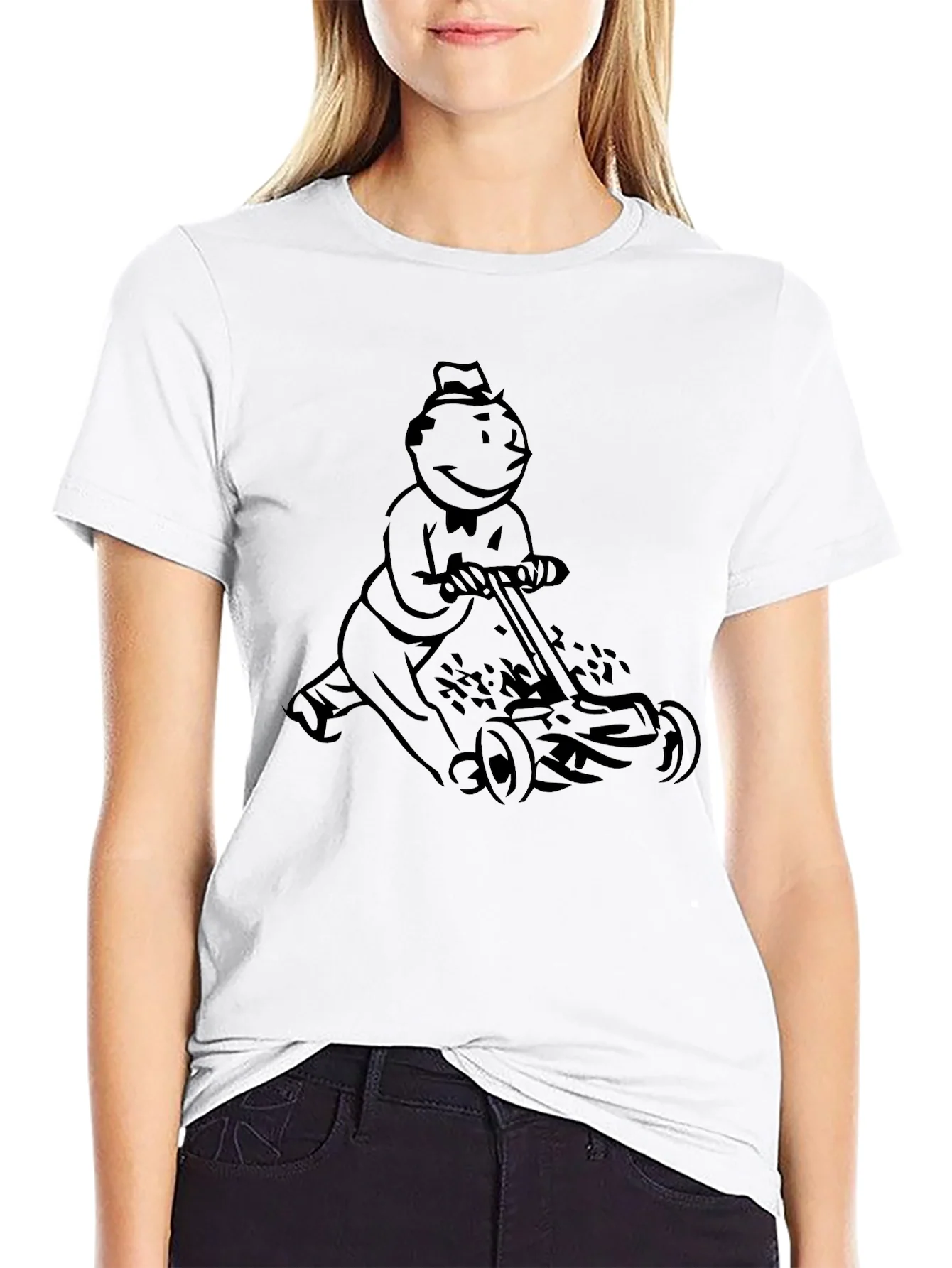 Rebbecca Monopoly Man Mowing T-Shirt - Black Graphic Tee