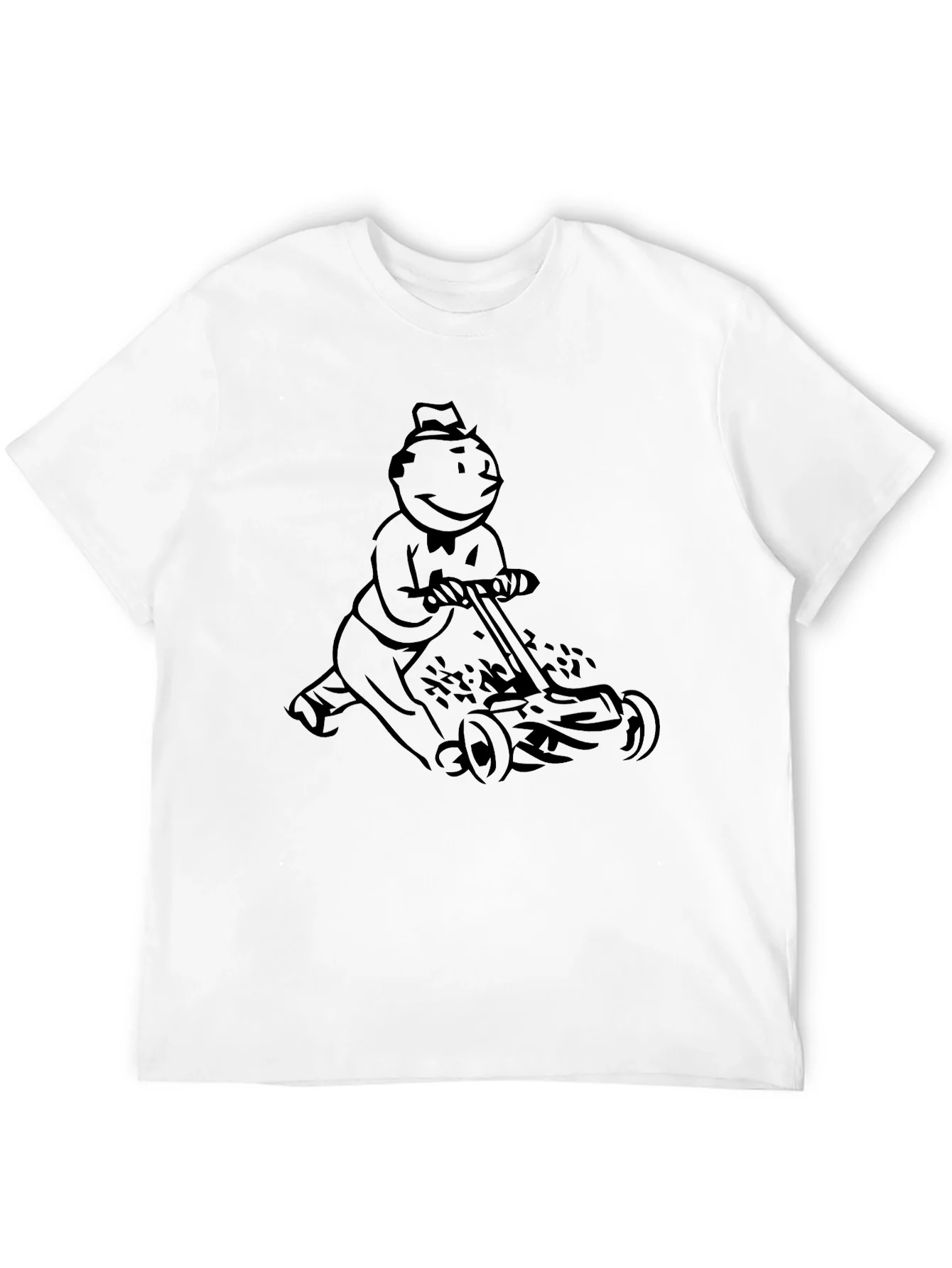Rebbecca Monopoly Man Mowing T-Shirt - Black Graphic Tee