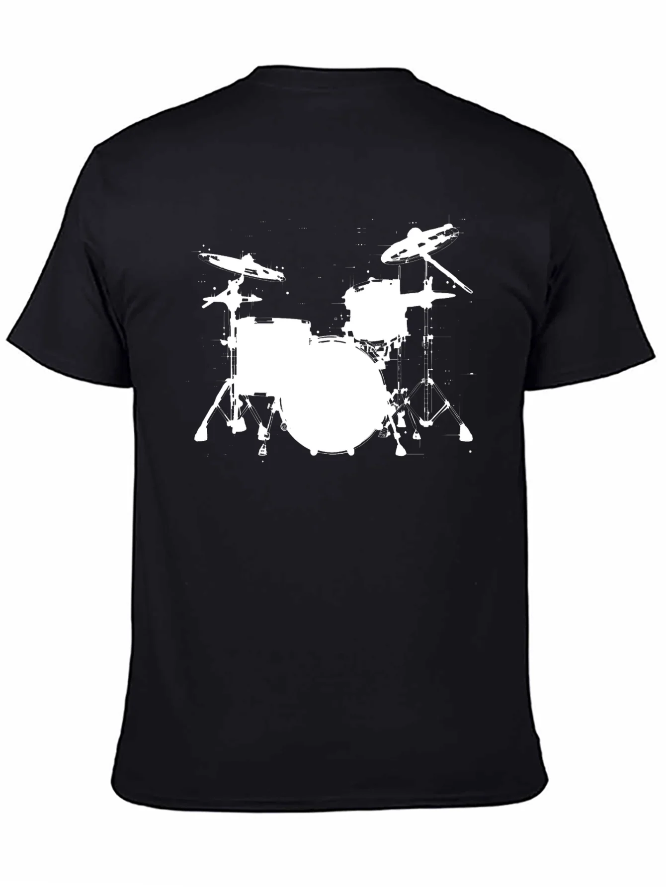 Camiseta Negra con Estampado de Bater¨ªa en Blanco