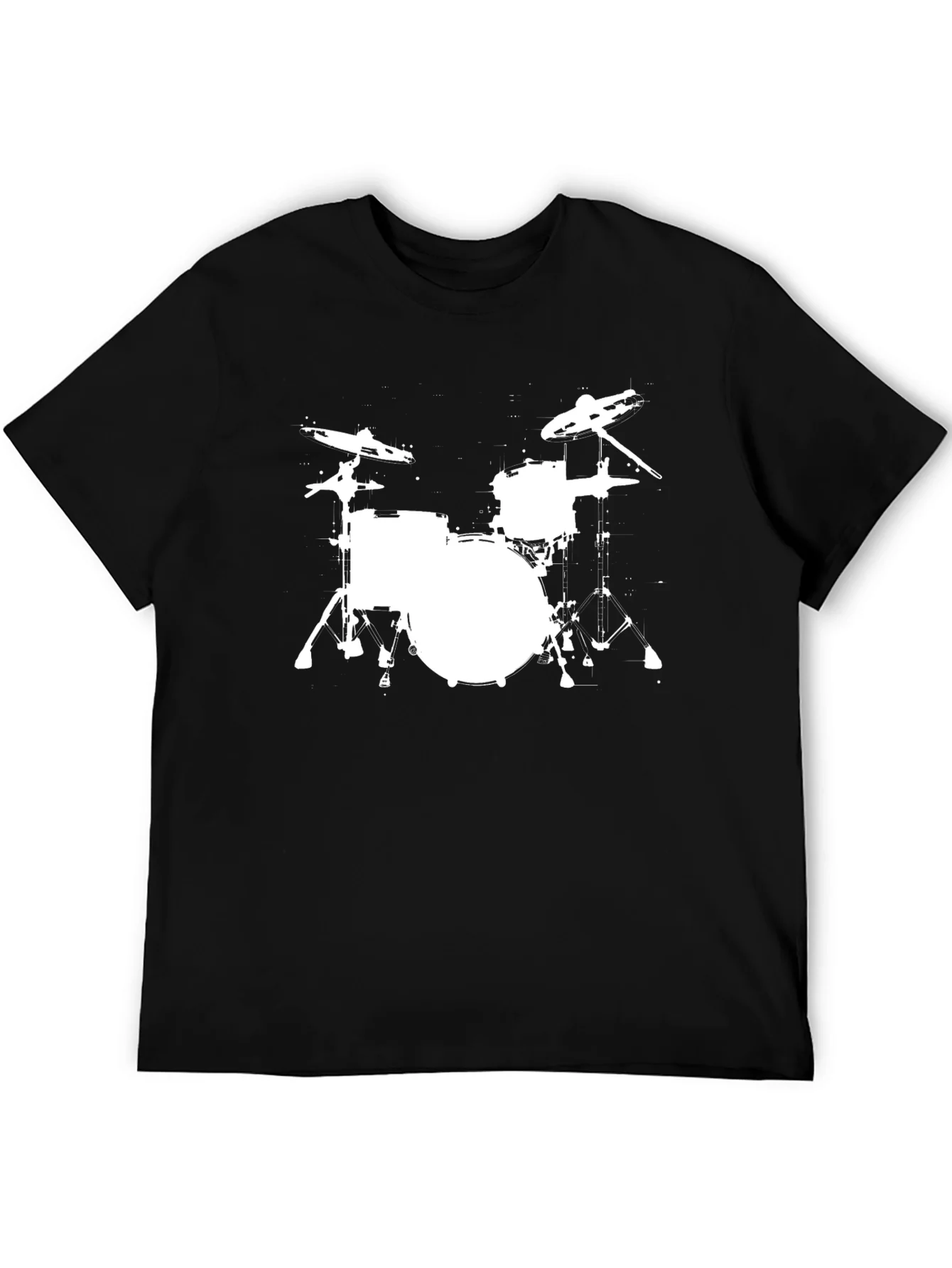 Camiseta Negra con Estampado de Bater¨ªa en Blanco