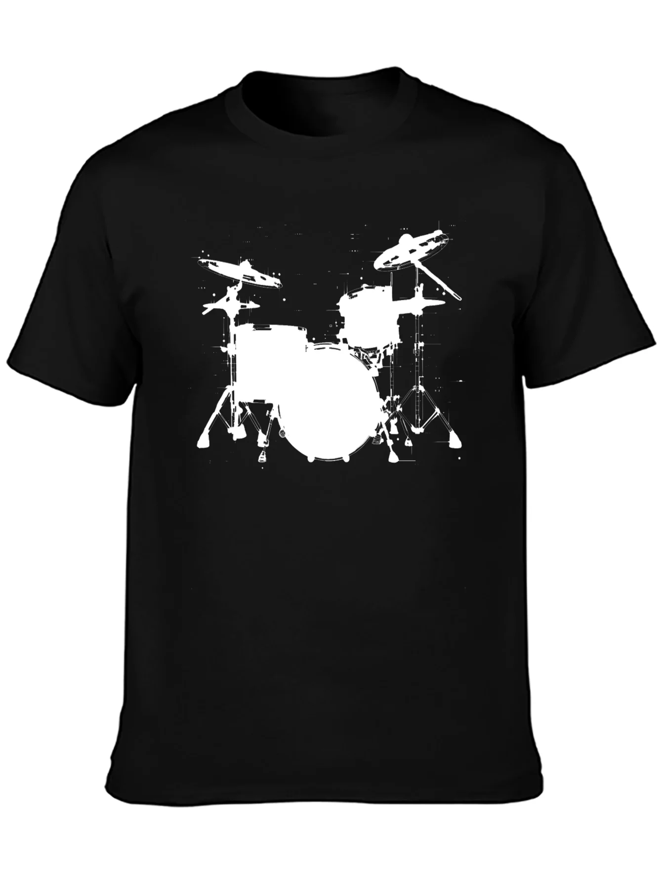 Camiseta Negra con Estampado de Bater¨ªa en Blanco