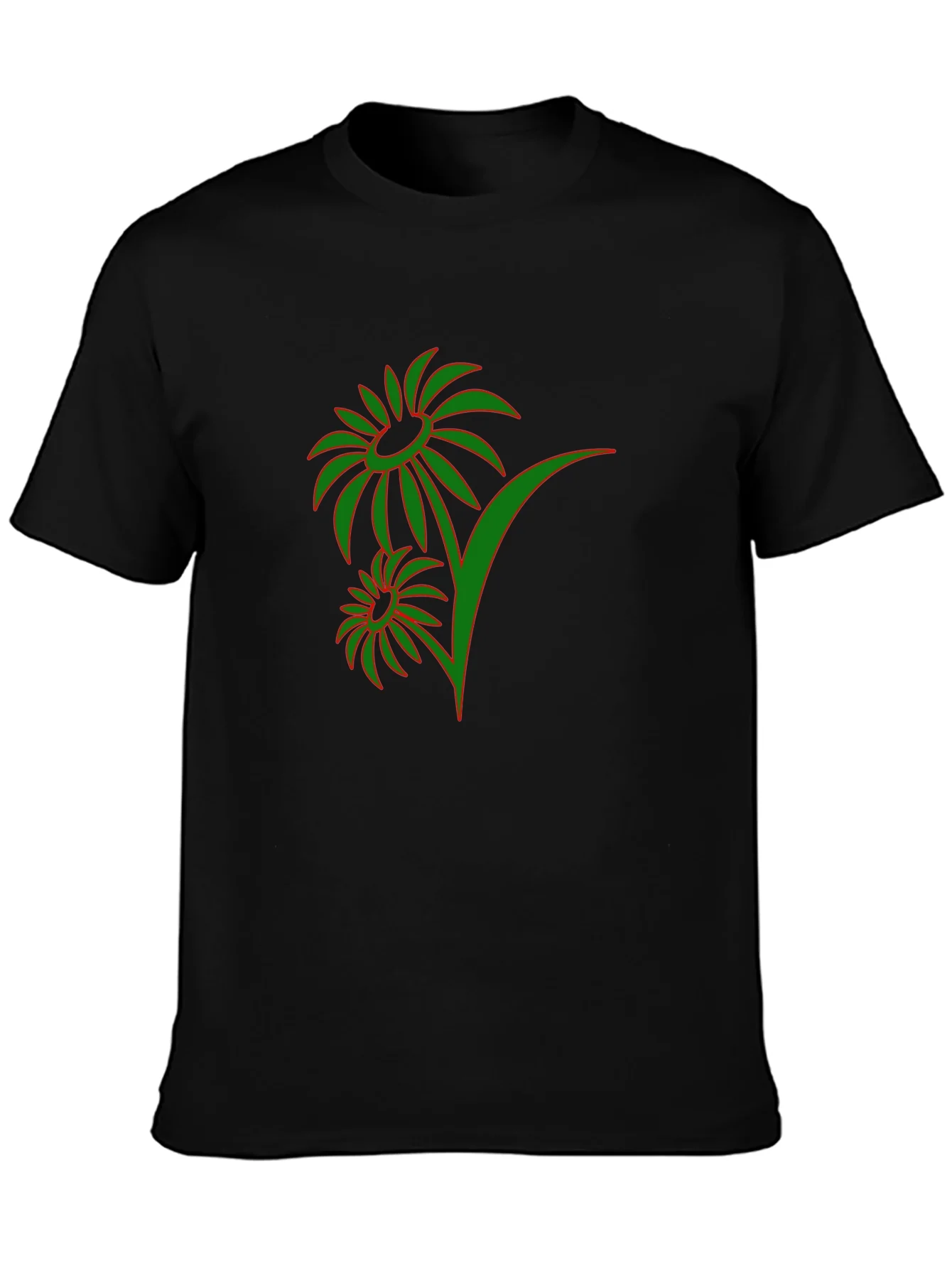 Rebbecca Mens Black T-Shirt with Green Floral Design