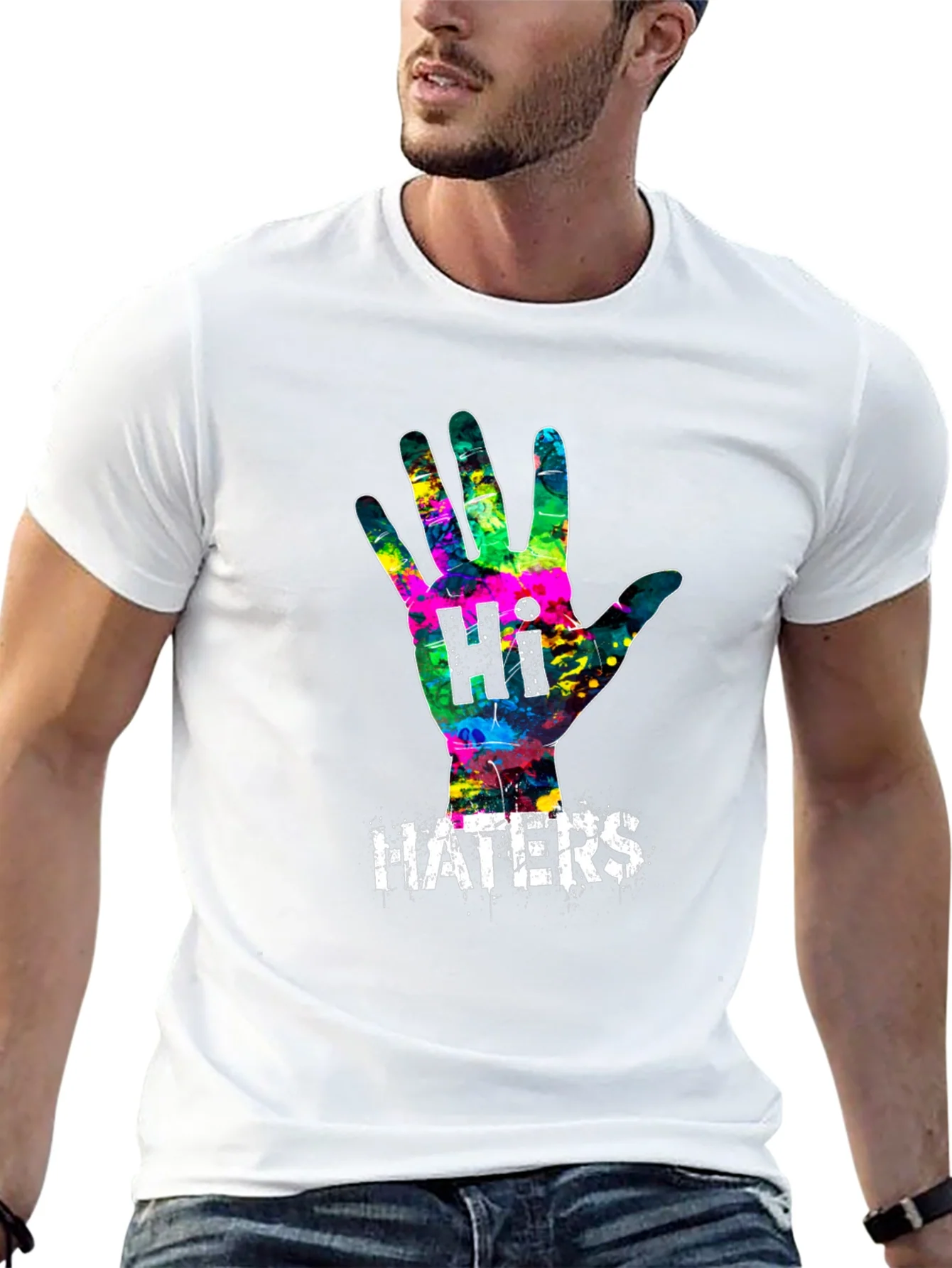 Camiseta Negra con Dise?o Abstracto Hi Haters