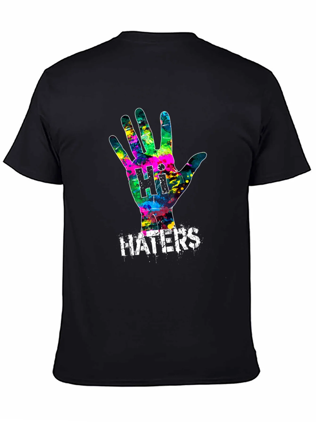 Camiseta Negra con Dise?o Abstracto Hi Haters