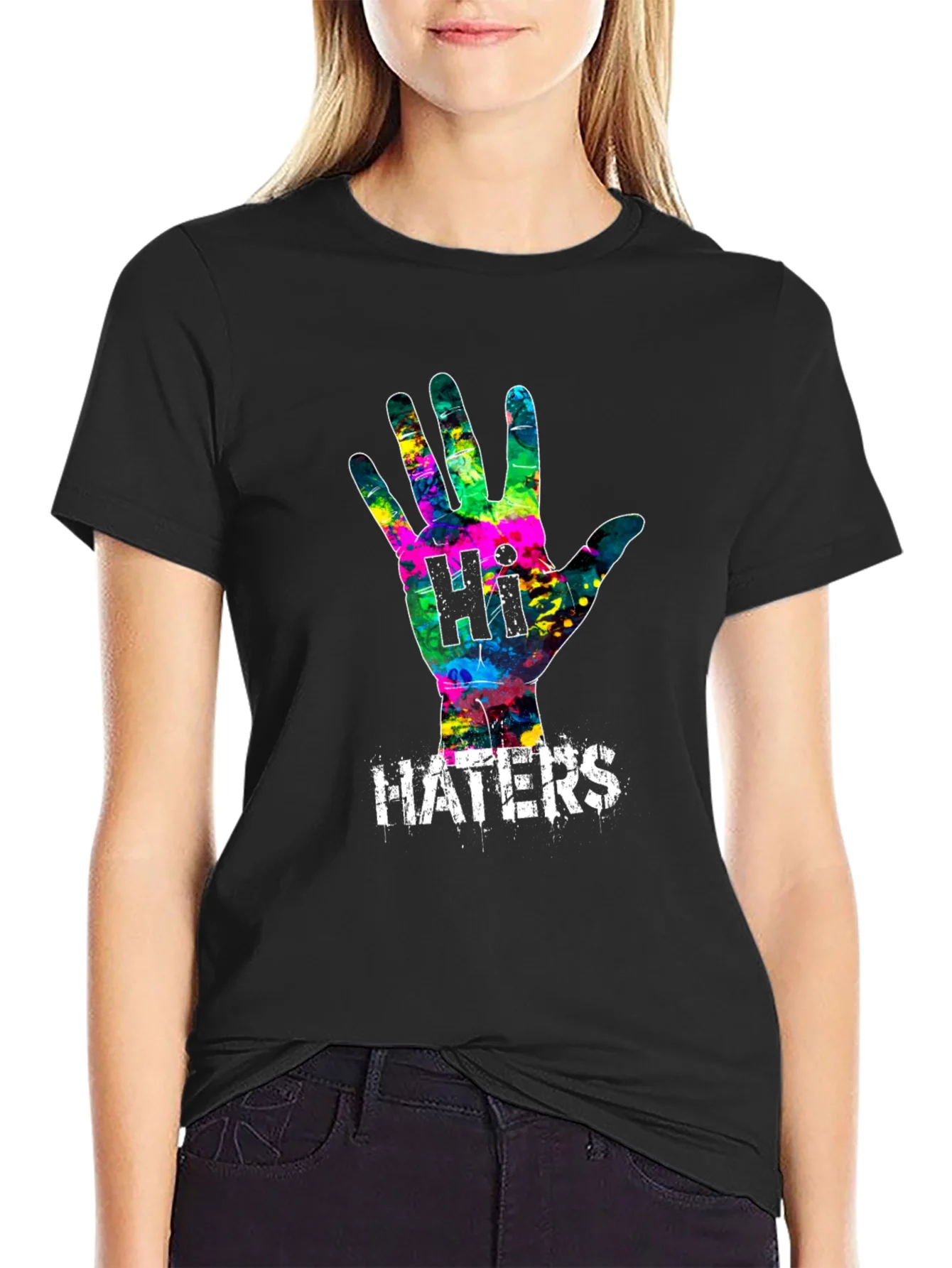 Camiseta Negra con Dise?o Abstracto Hi Haters
