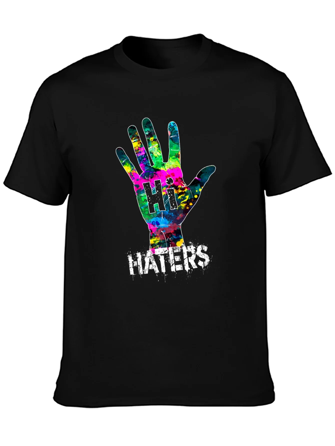 Camiseta Negra con Dise?o Abstracto Hi Haters