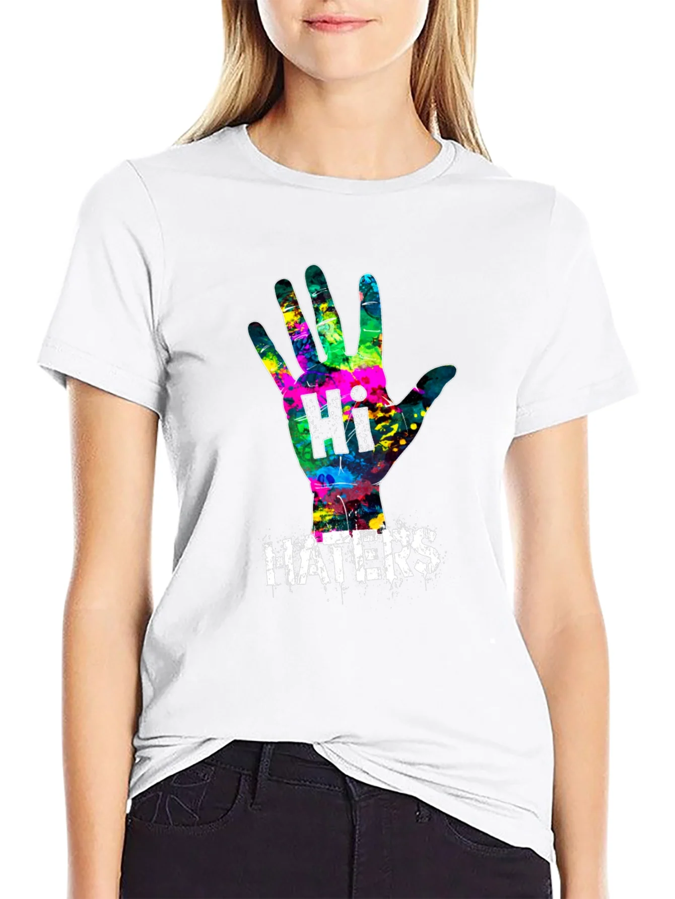 Camiseta Negra con Dise?o Abstracto Hi Haters