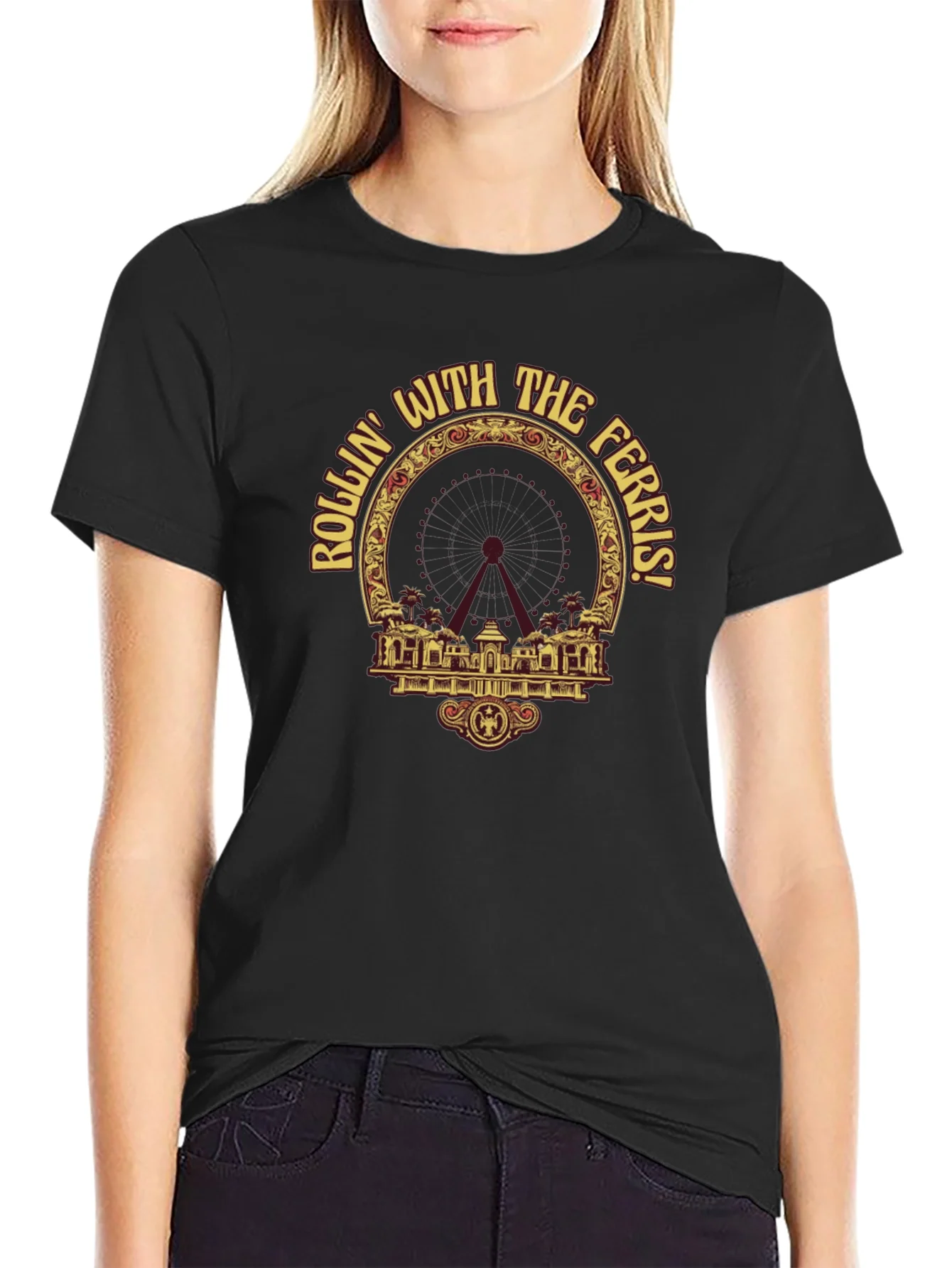 Camiseta Negra con Dise?o Rollin With The Ferris