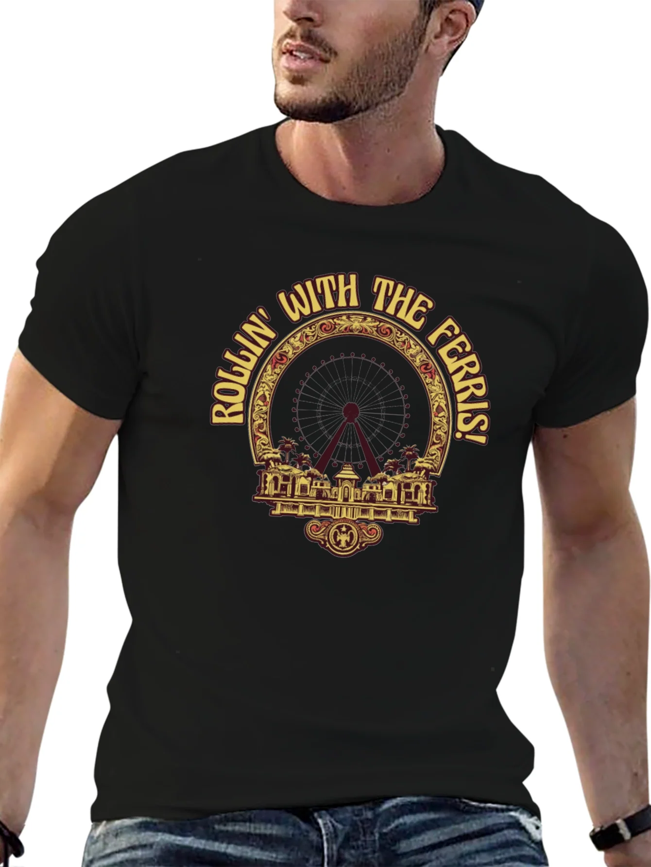 Camiseta Negra con Dise?o Rollin With The Ferris