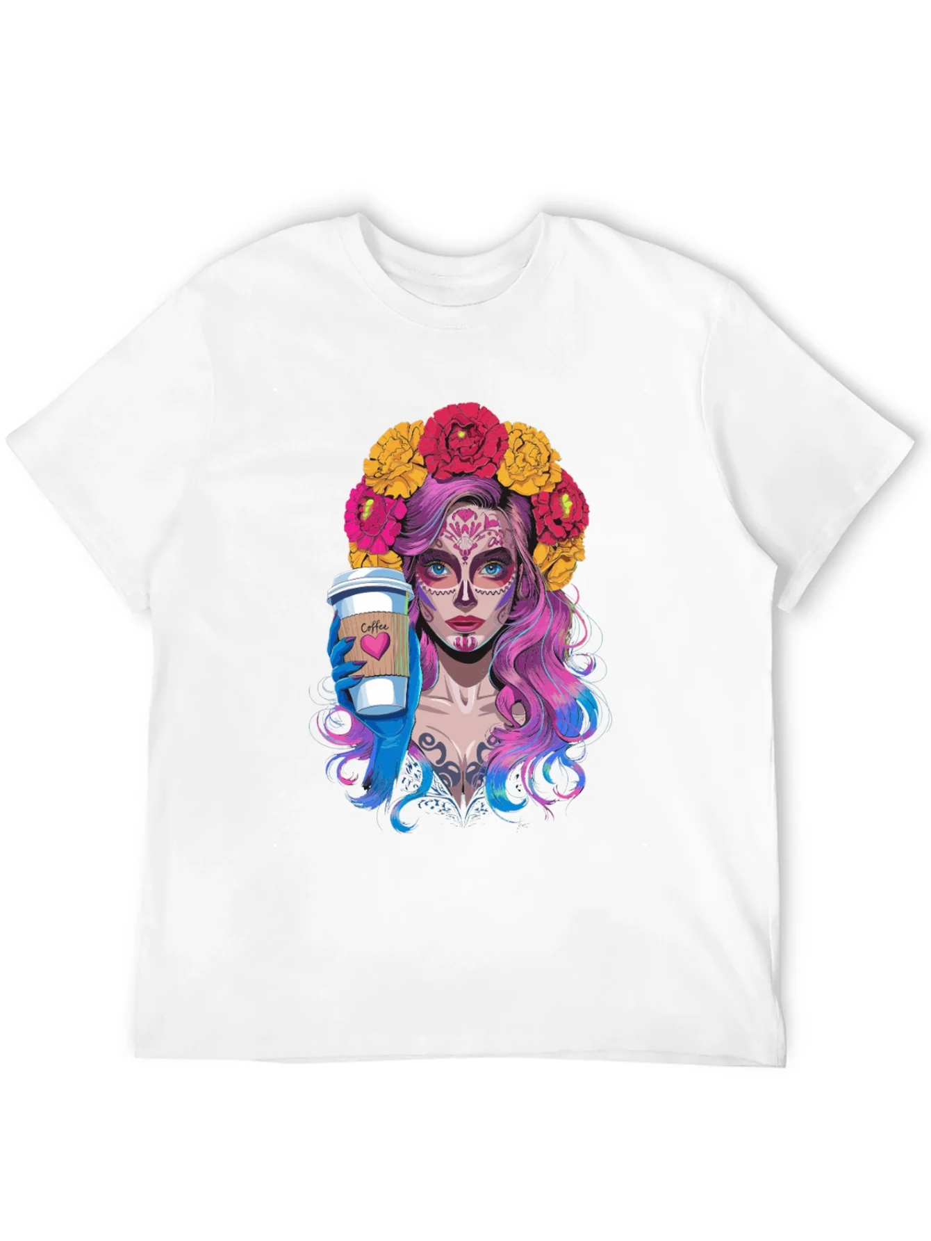 Camiseta Negra con Dise?o de Catrina Cafetera