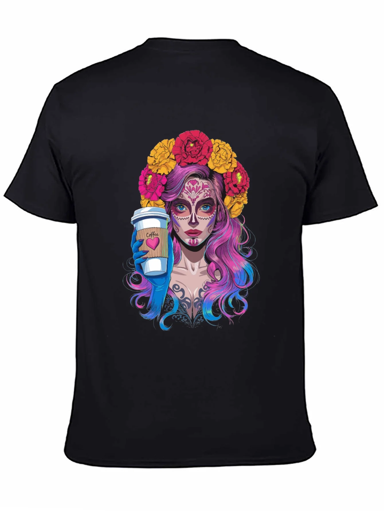 Camiseta Negra con Dise?o de Catrina Cafetera