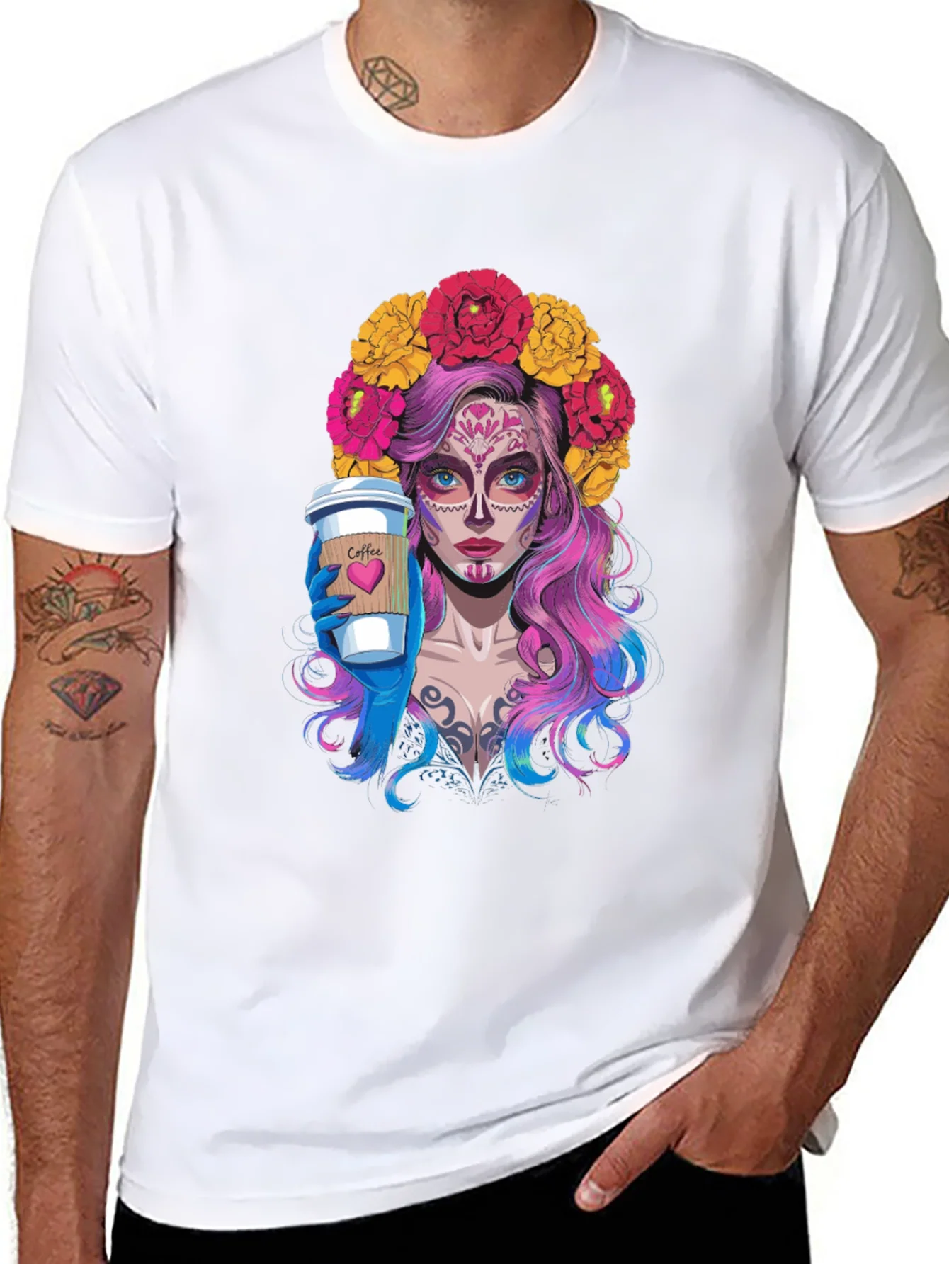 Camiseta Negra con Dise?o de Catrina Cafetera
