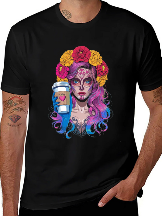 Camiseta Negra con Dise?o de Catrina Cafetera
