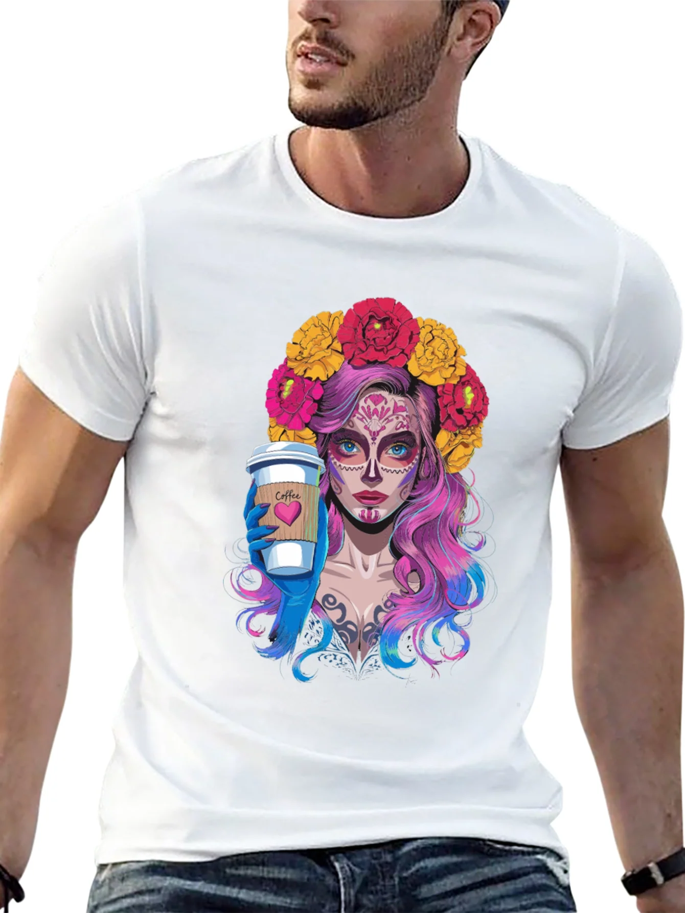 Camiseta Negra con Dise?o de Catrina Cafetera