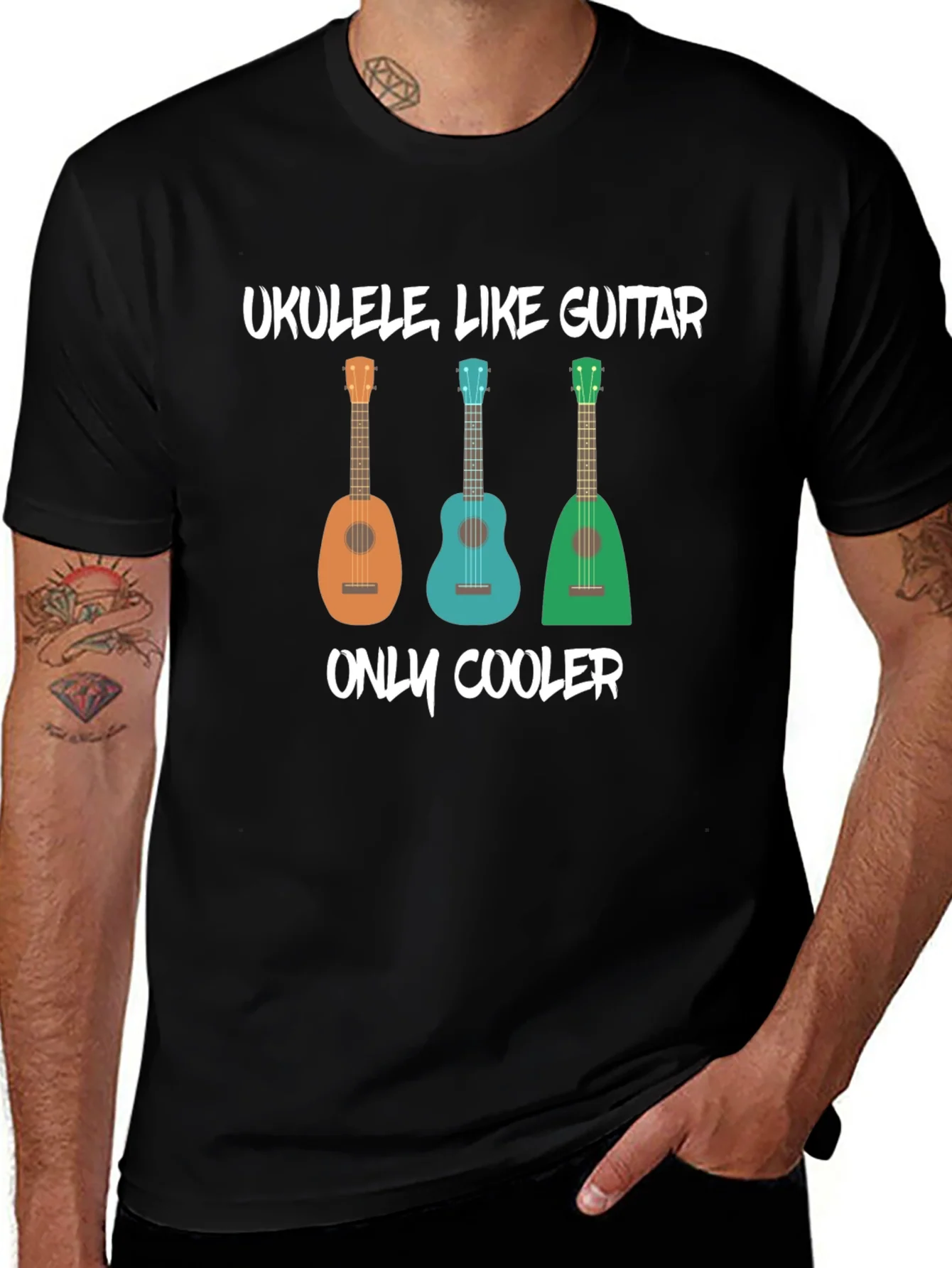 Rebbecca Ukulele Like Guitar Mens Black Graphic T-Shirt