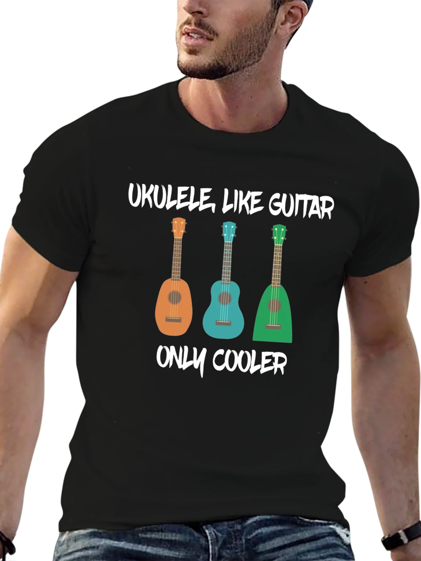 Rebbecca Ukulele Like Guitar Mens Black Graphic T-Shirt