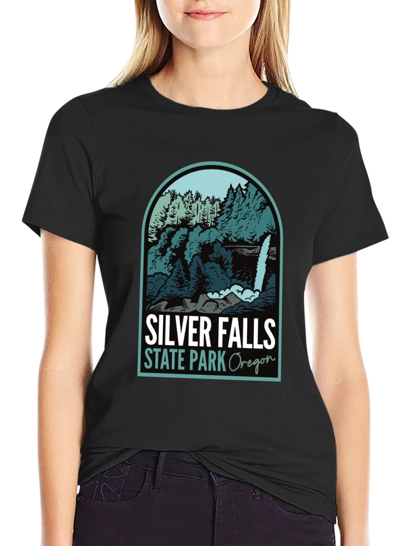 Camiseta Negra Silver Falls State Park Oregon
