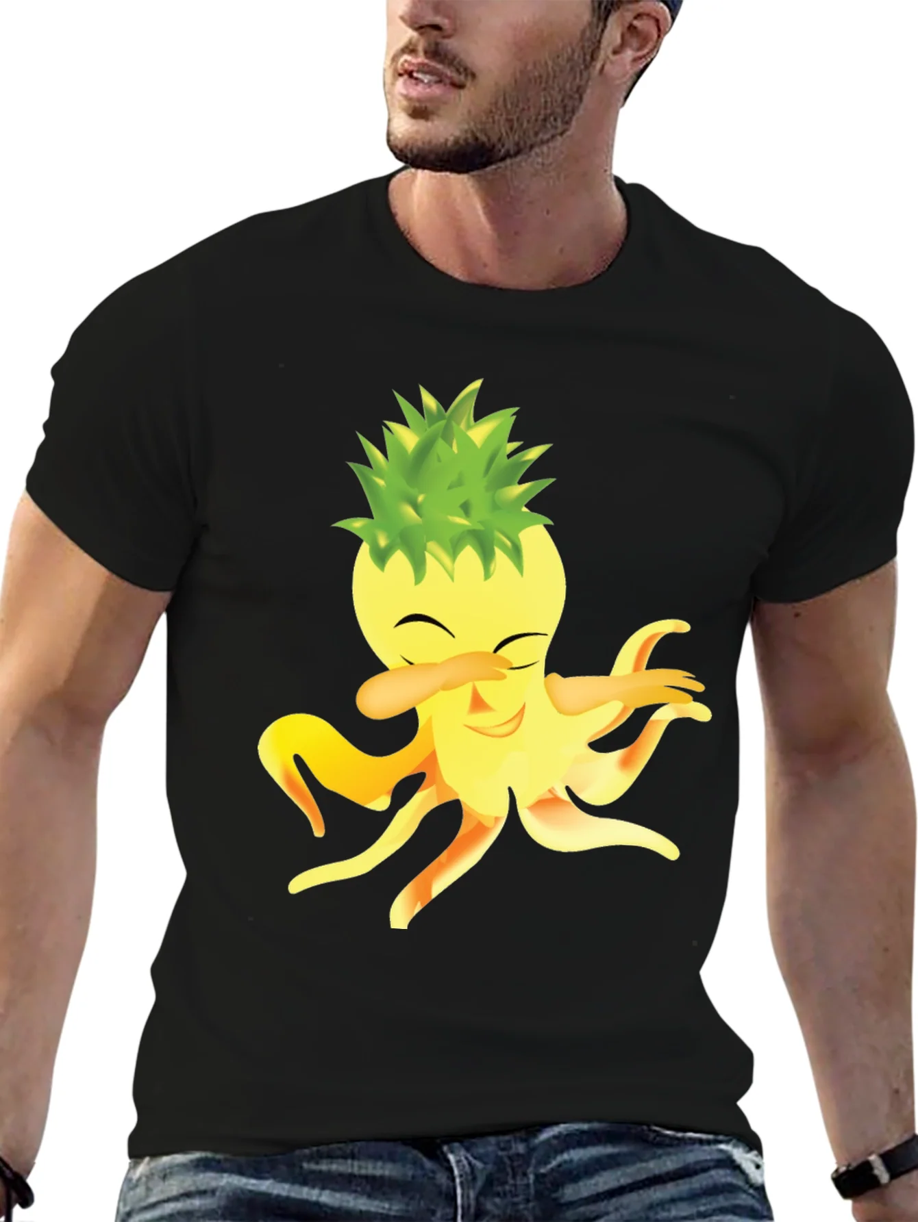 Camiseta Negra con Dise?o Divertido de Pi?a Octopus Dabbing