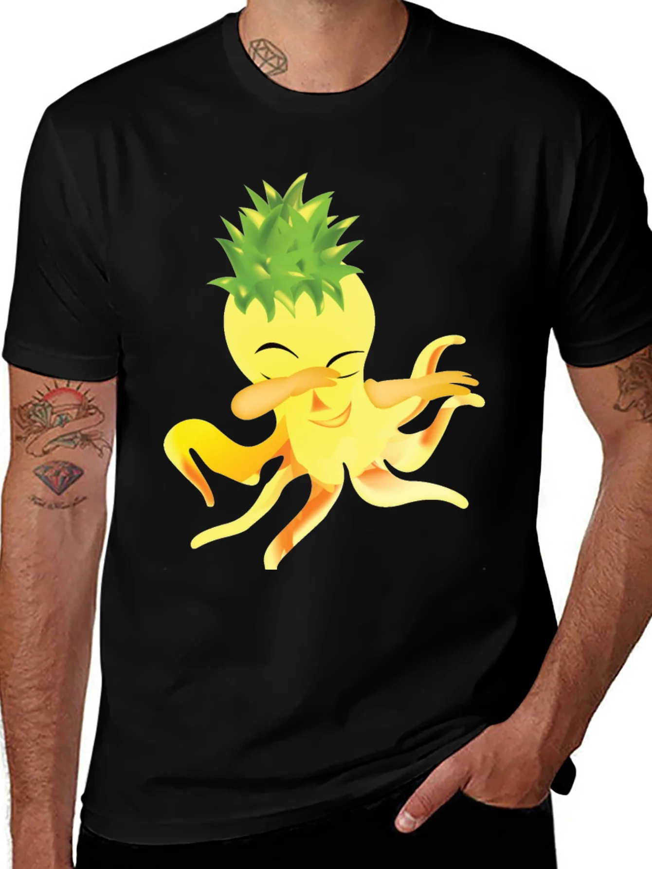 Camiseta Negra con Dise?o Divertido de Pi?a Octopus Dabbing