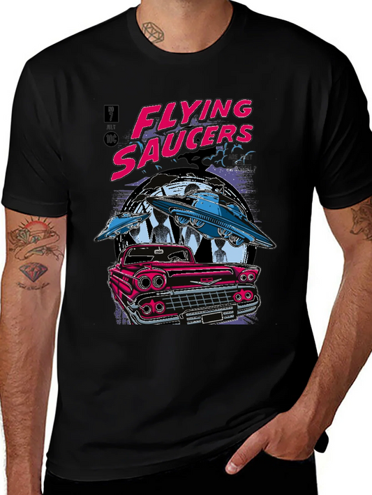 Rebbecca Flying Saucers Retro Graphic Tee - Sci-Fi Car T-Shirt